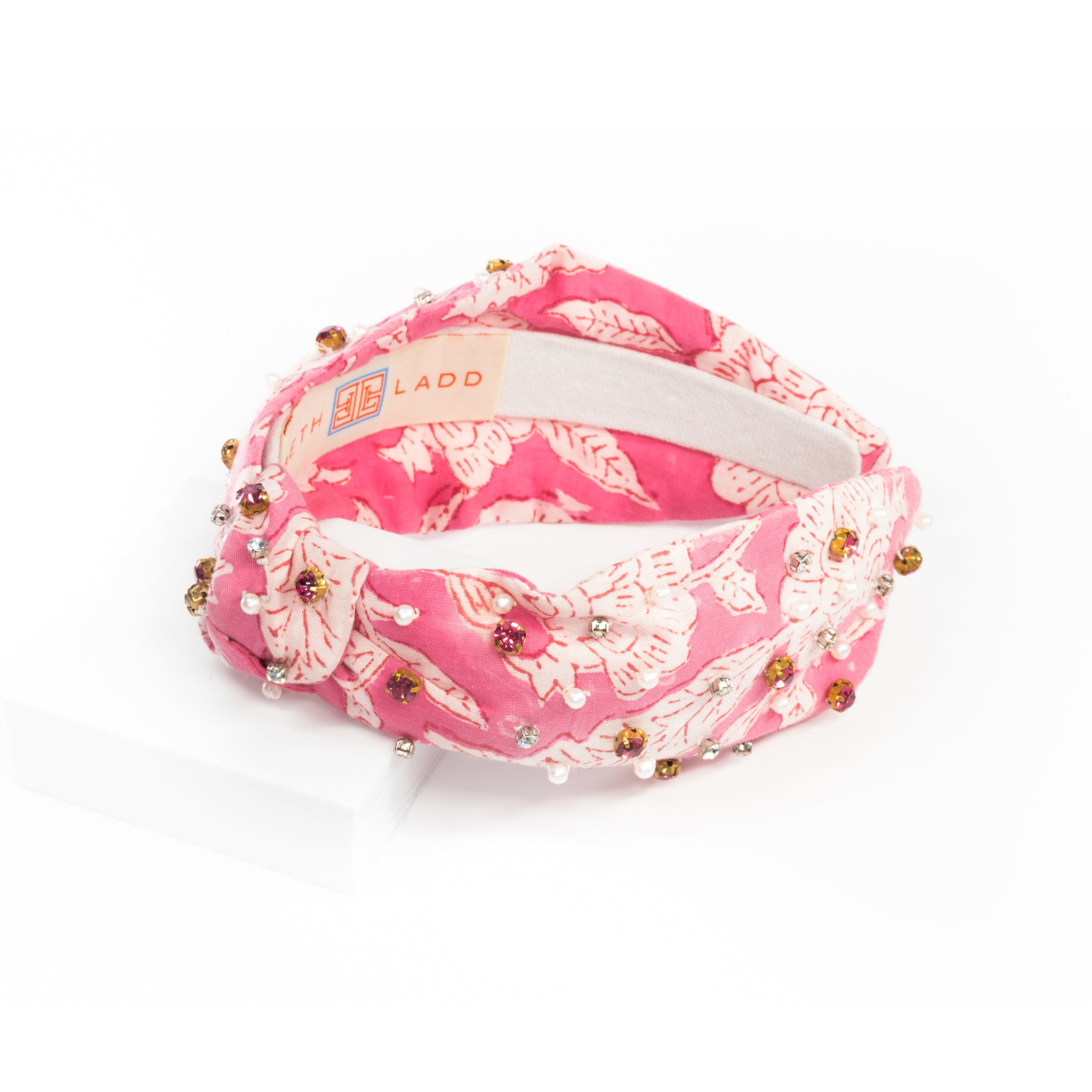 Block Print Headband with Gems in Palm Beach Pink