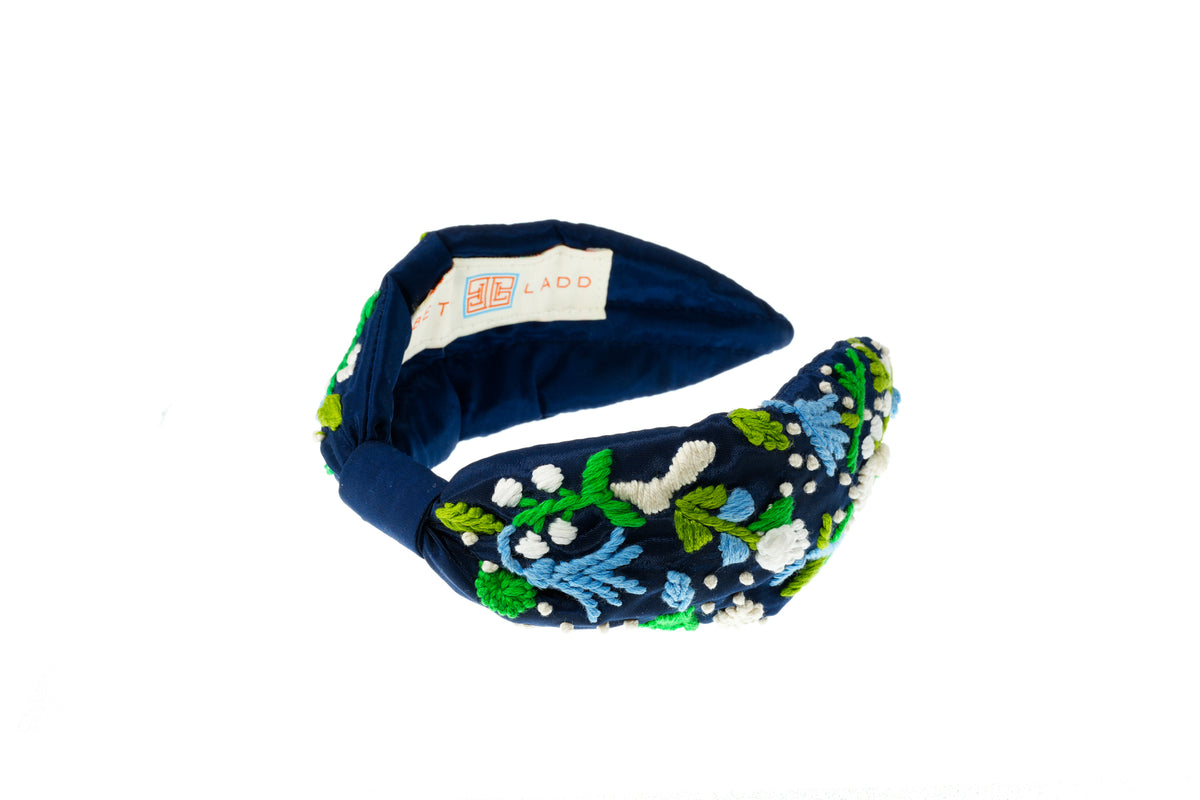 Embroidered Headband in Navy Flower Garden | Beth Ladd  display picture 1