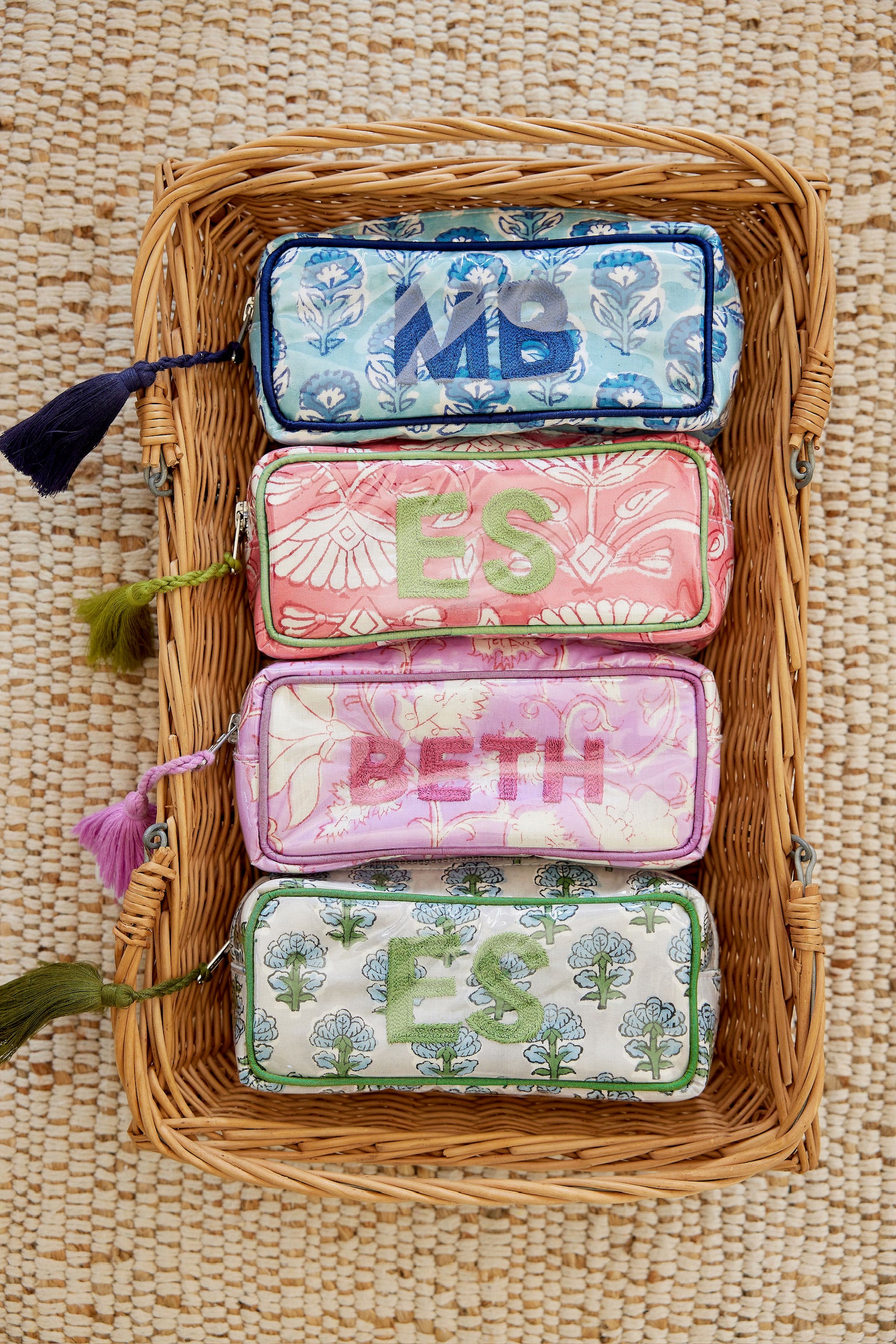 The Mini India Bag - Pale Gray-Blue and Green - Monogrammed