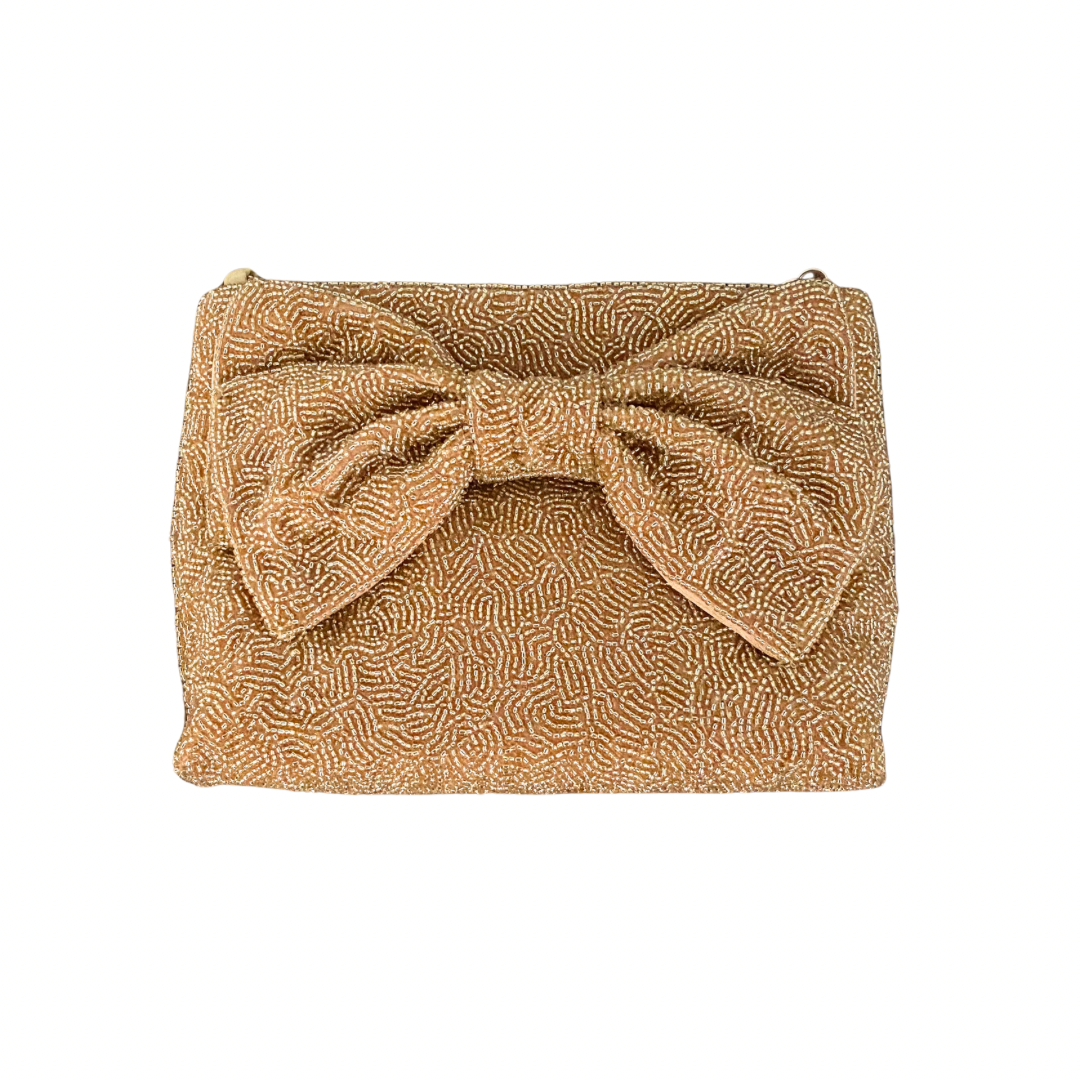 Custom Beaded Bow Bag in Gold