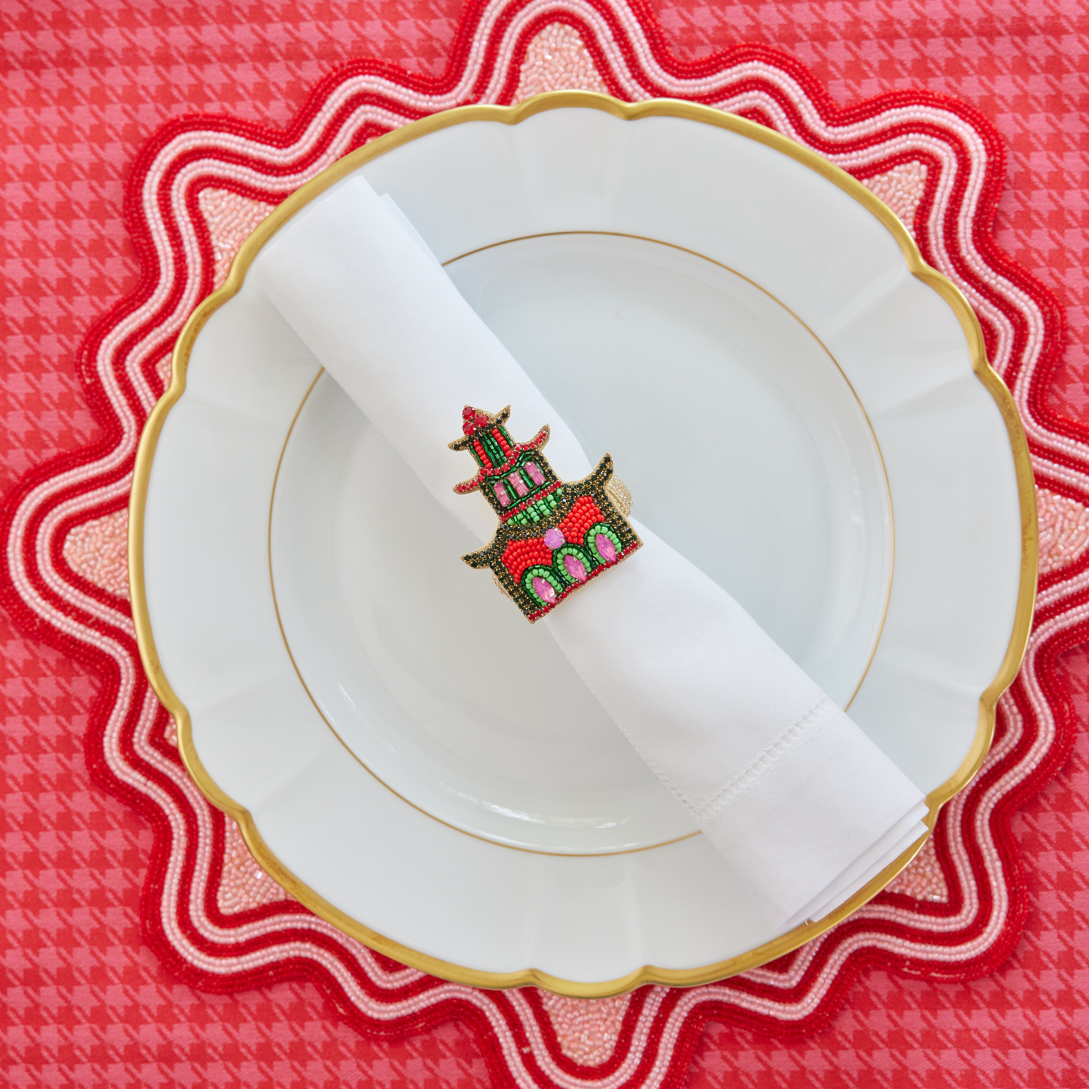 Pink and Red Hand Beaded Placemat