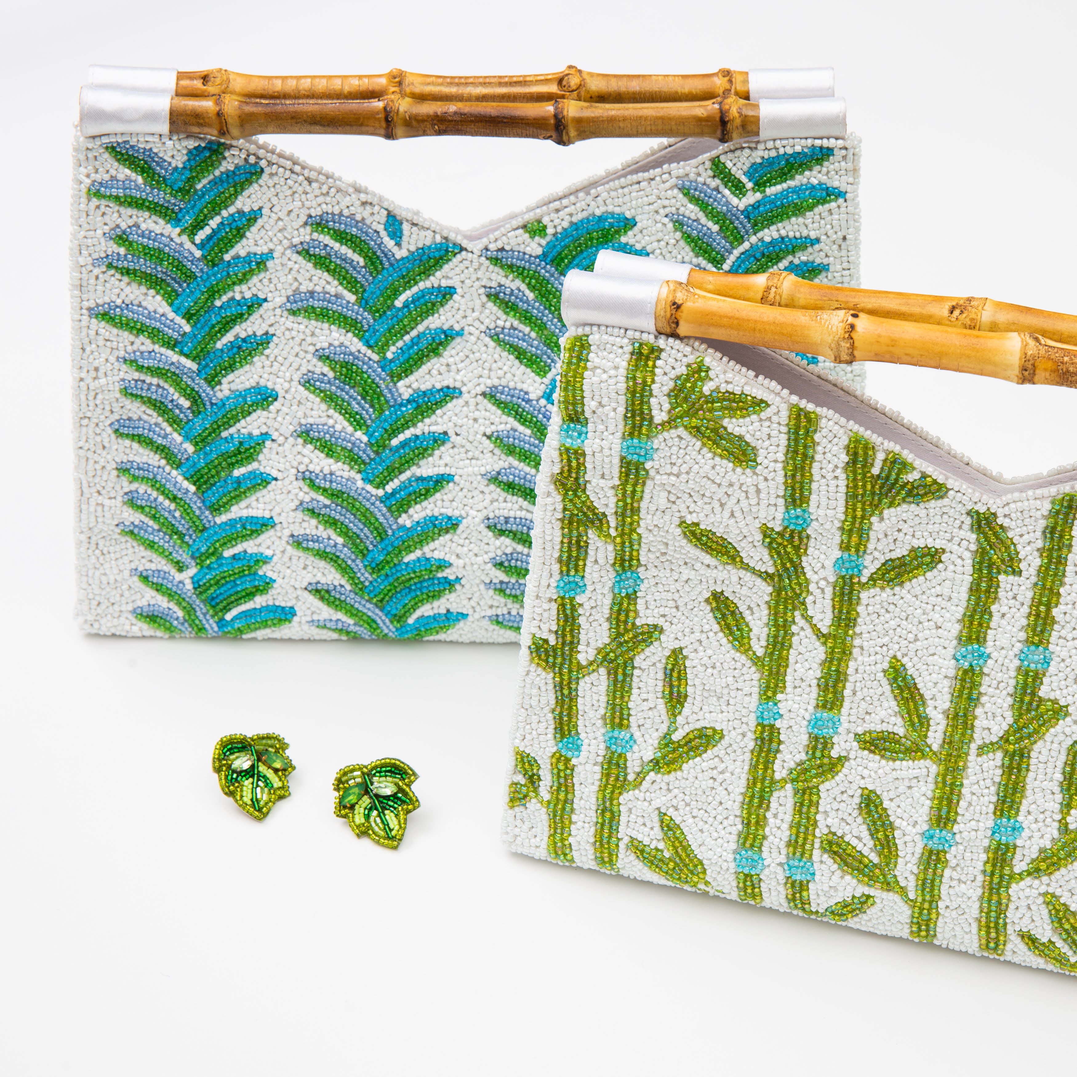 Bamboo Handle Clutch in Green/Turquoise Bamboo