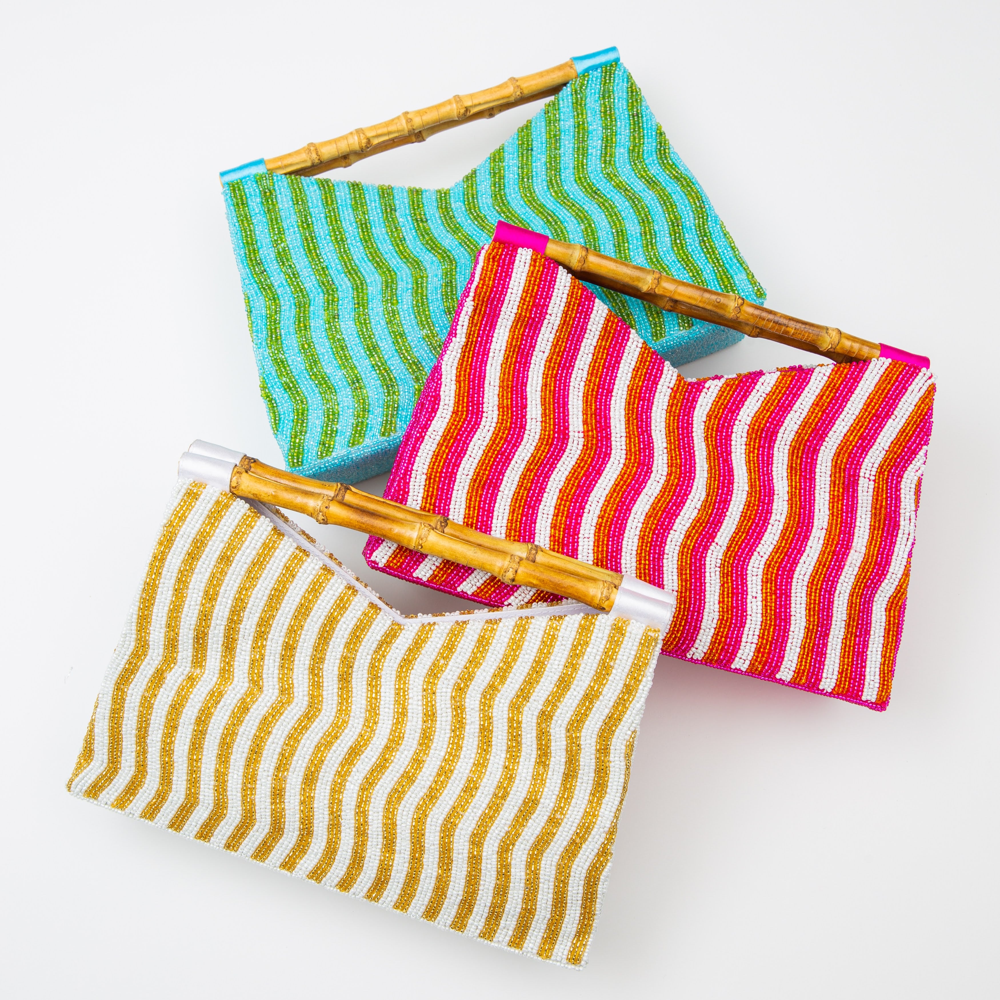 Bamboo Handle Clutch in Gold/White Waves