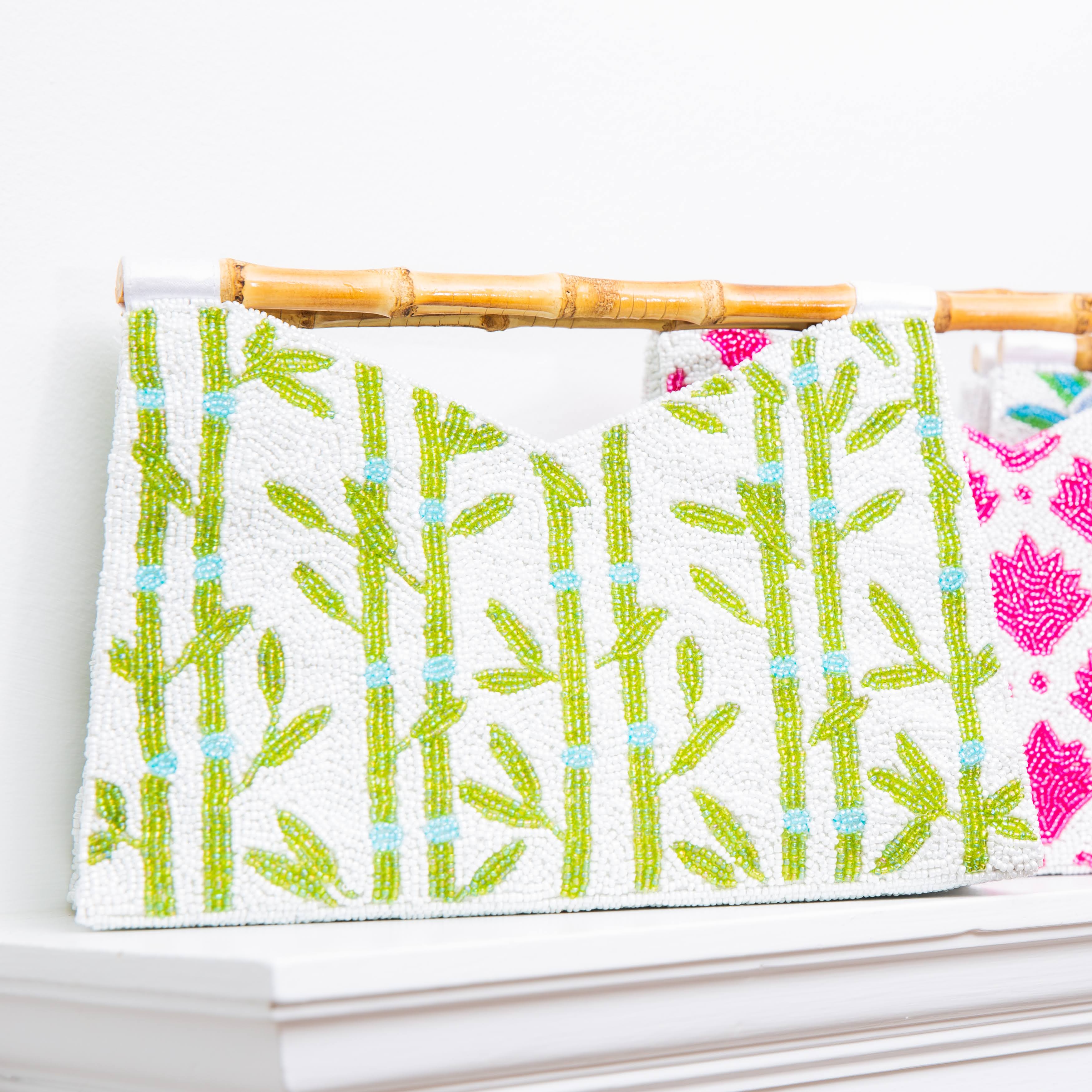 Bamboo Handle Clutch in Green/Turquoise Bamboo