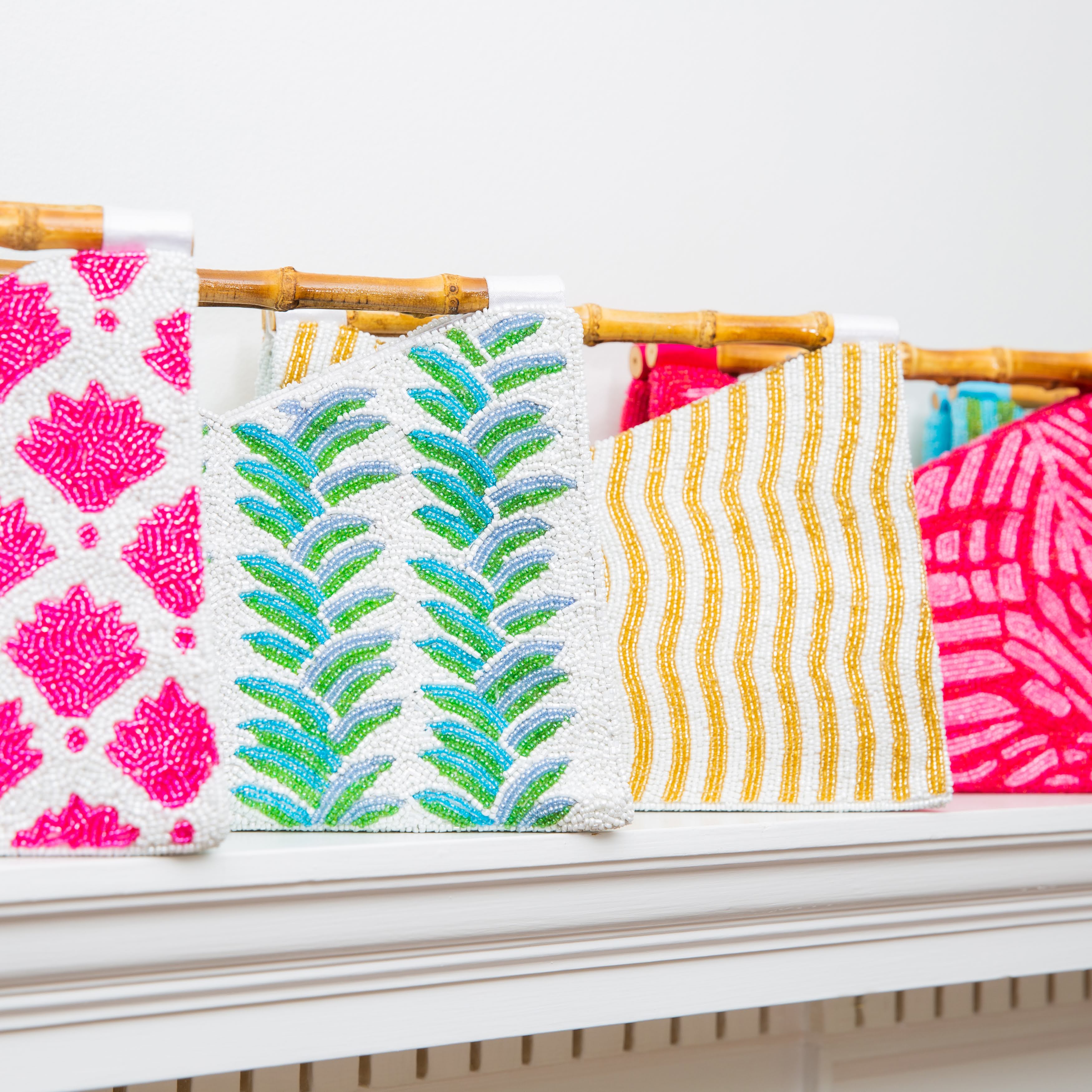 Bamboo Handle Clutch in Turquoise Palm
