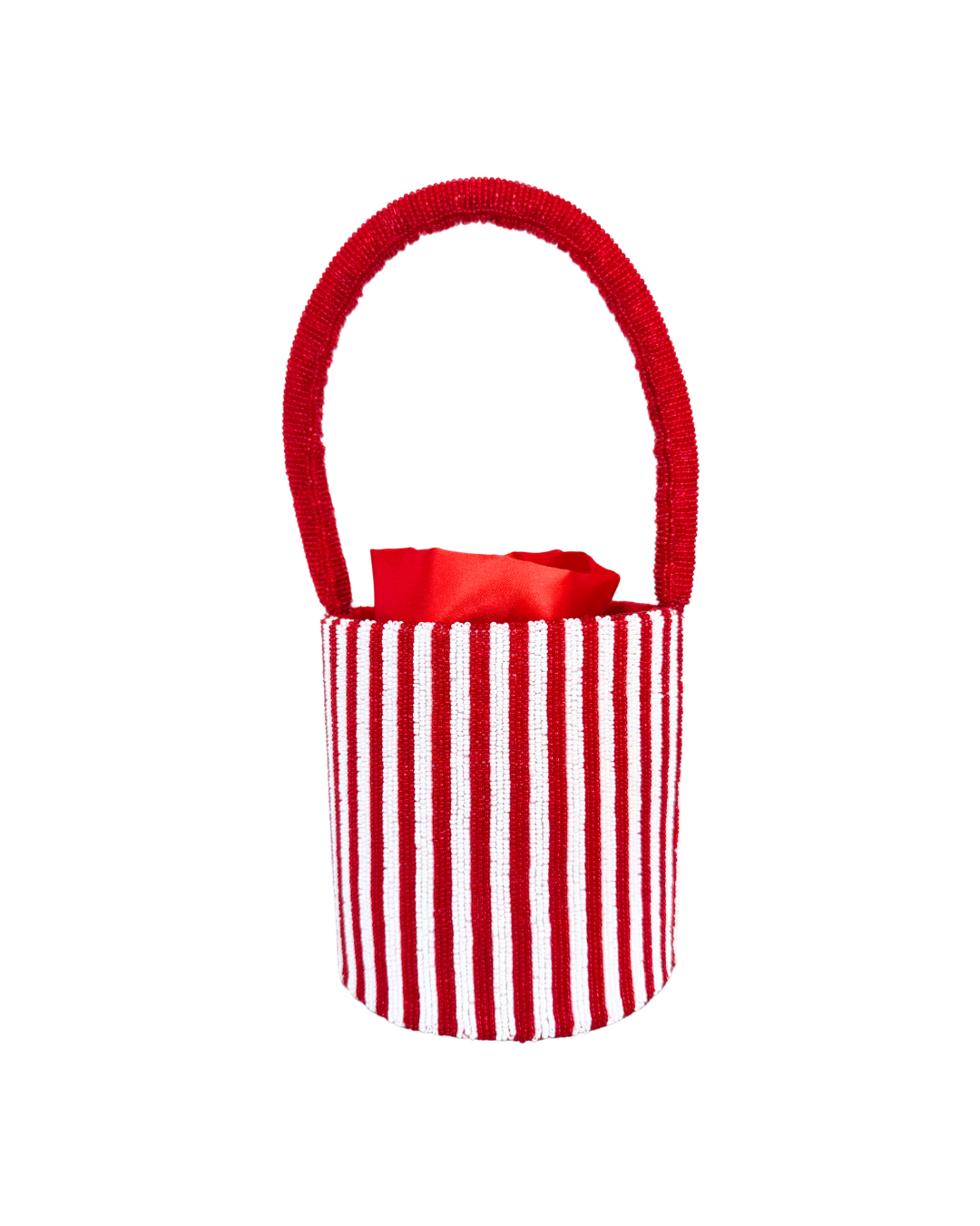 The Saint Barths - Beaded Bucket Bag in Royal Red Stripes