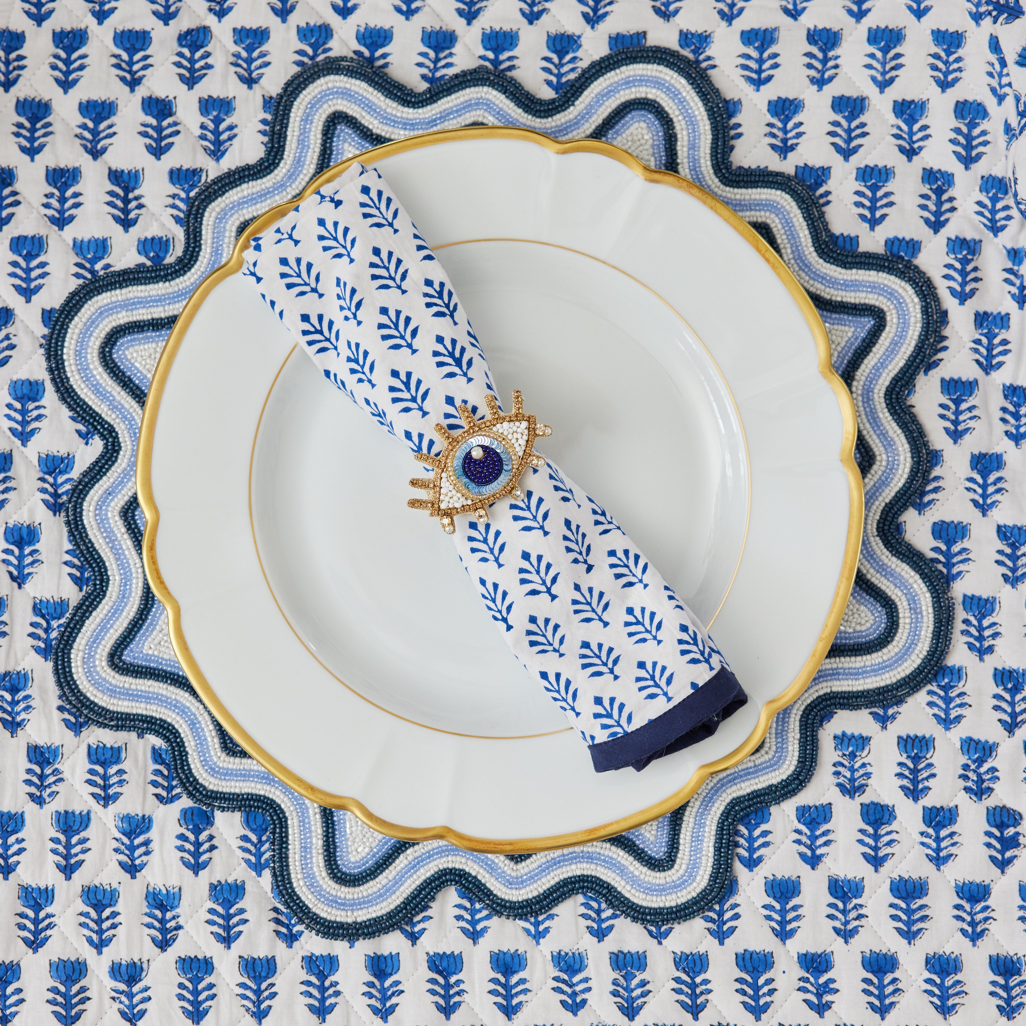 Blue and White Hand Beaded Placemat