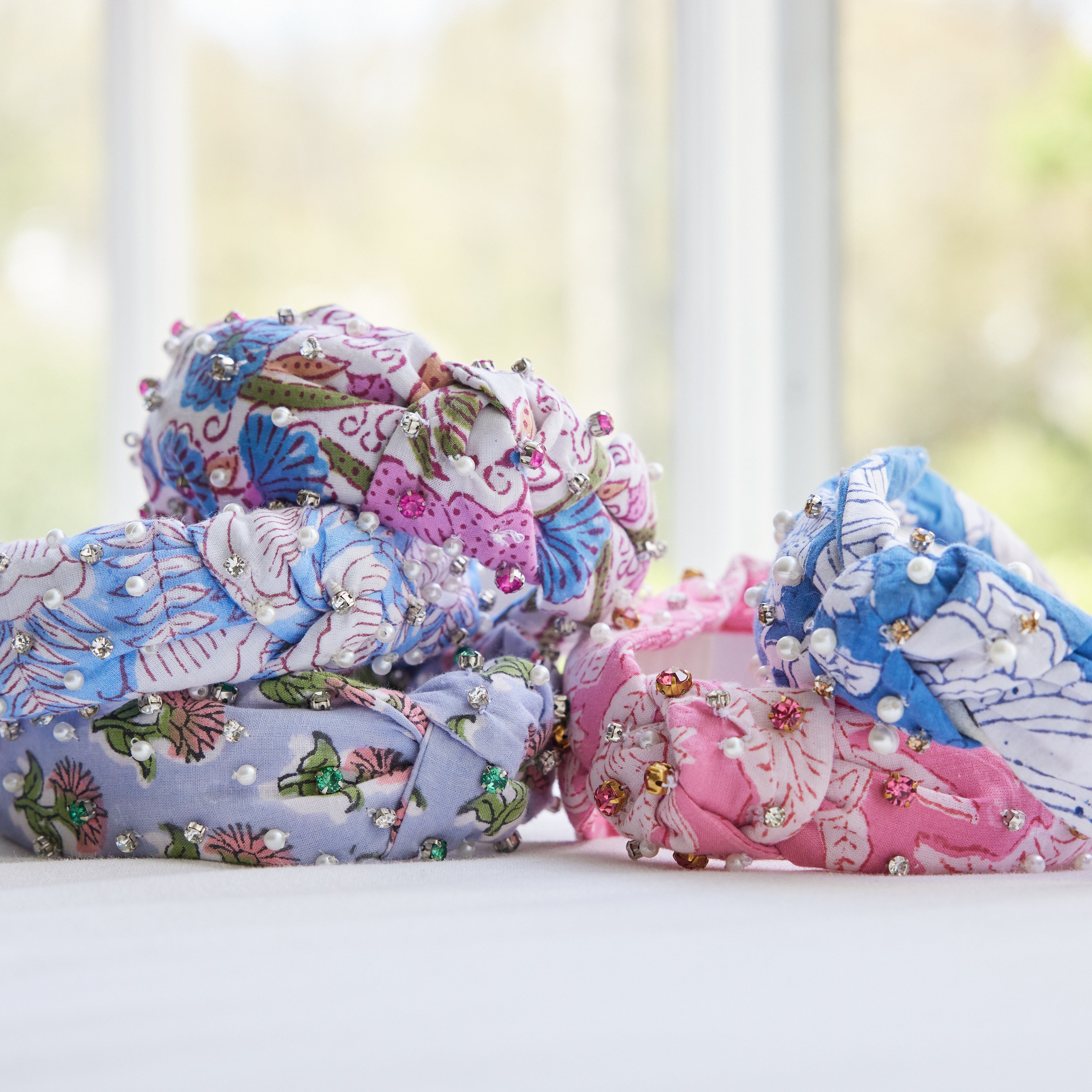 Block Print Headband with Gems in Palm Beach Pink