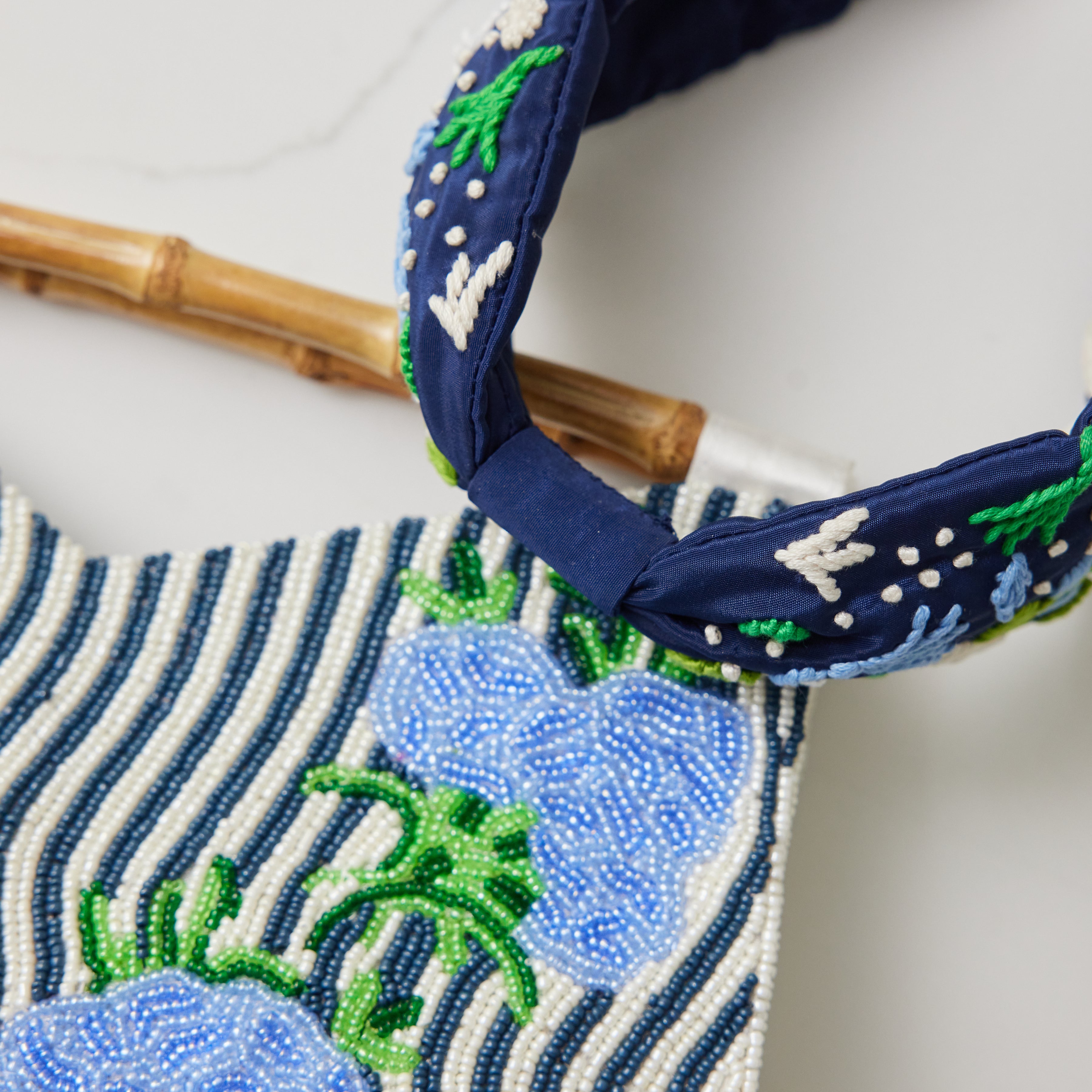 Embroidered Headband in Navy Flower Garden