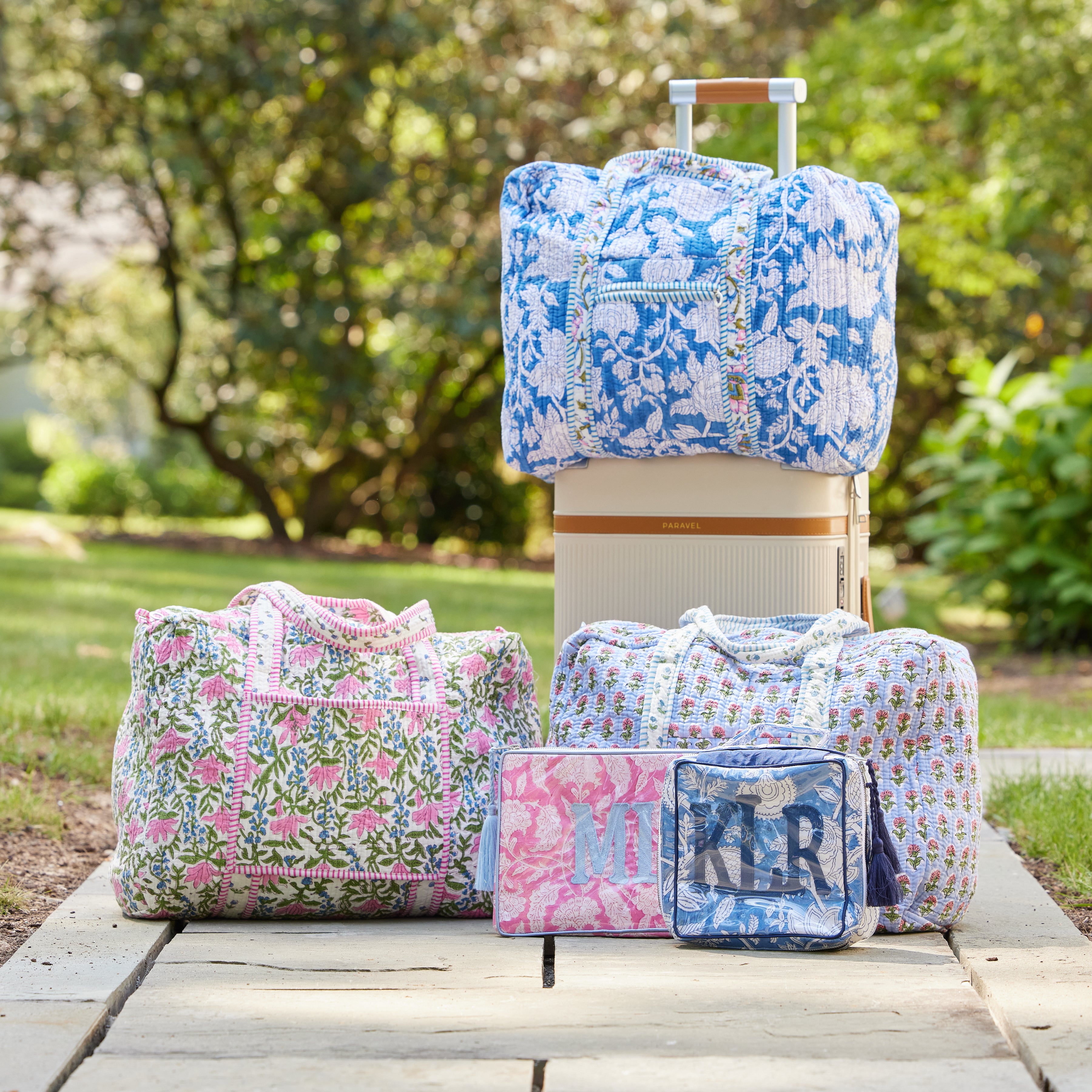 Block Print Overnight Bag - Spa Blue