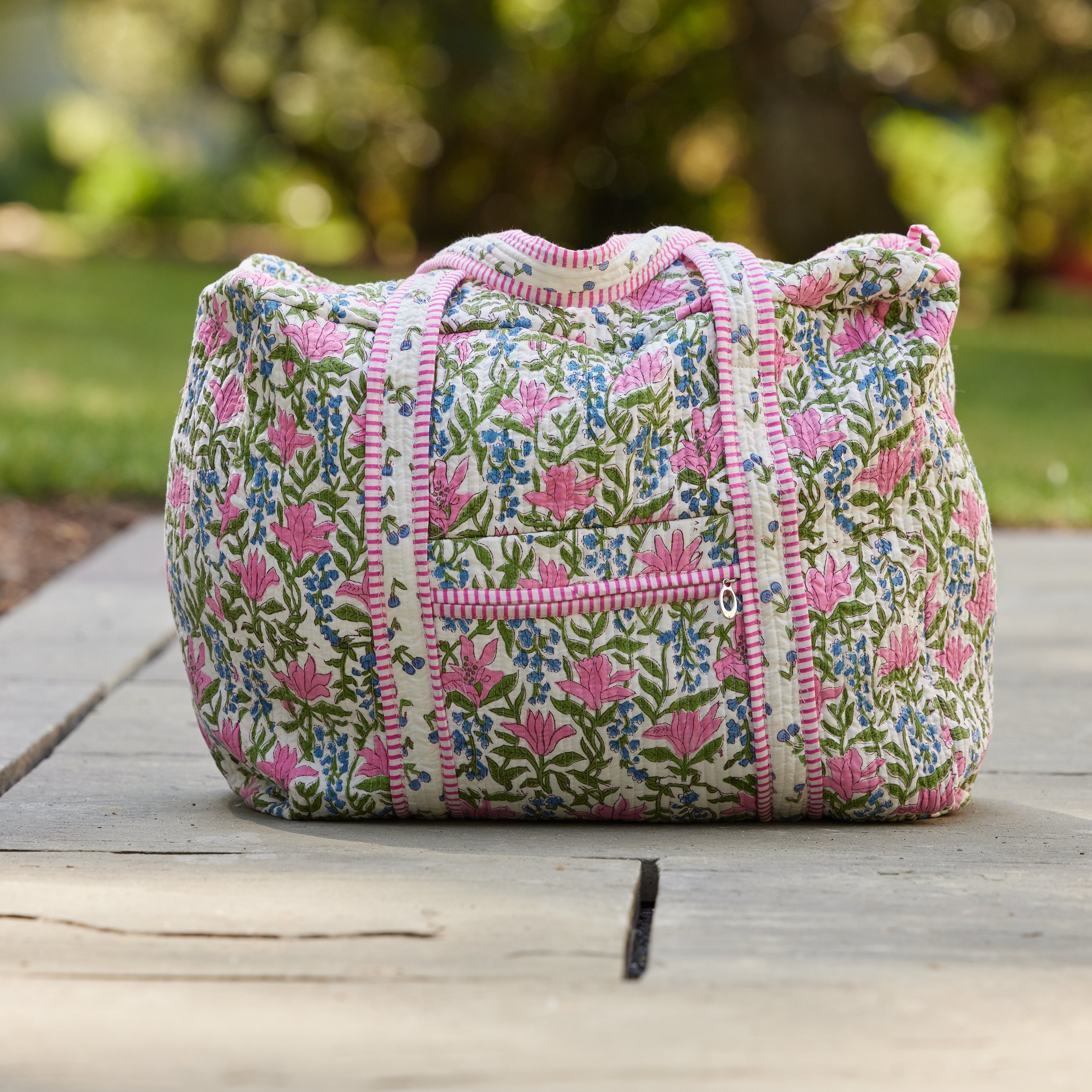 Block Print Overnight Bag - Flower Garden