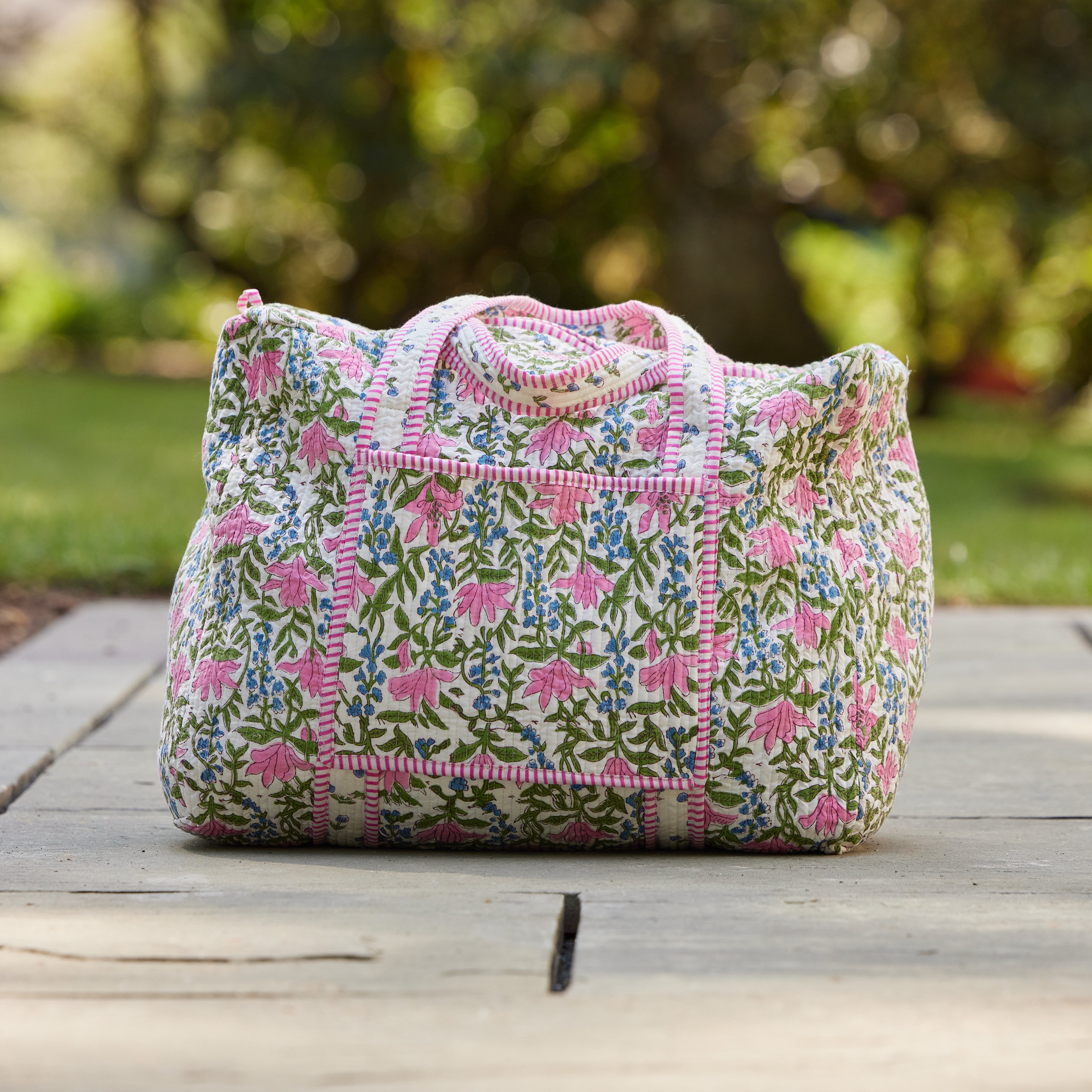 Block Print Overnight Bag - Flower Garden