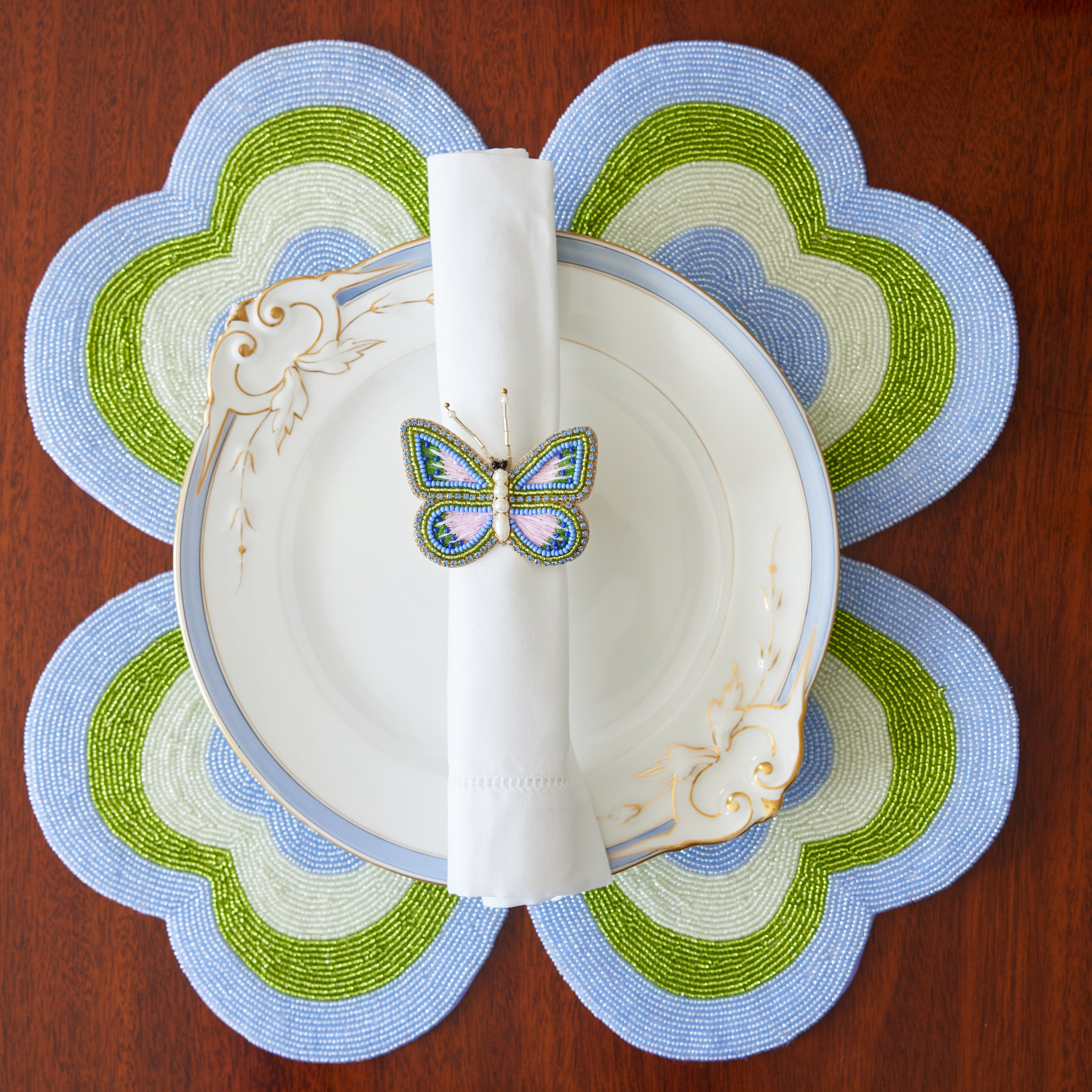 Periwinkle and Green Flower Shaped Placemat