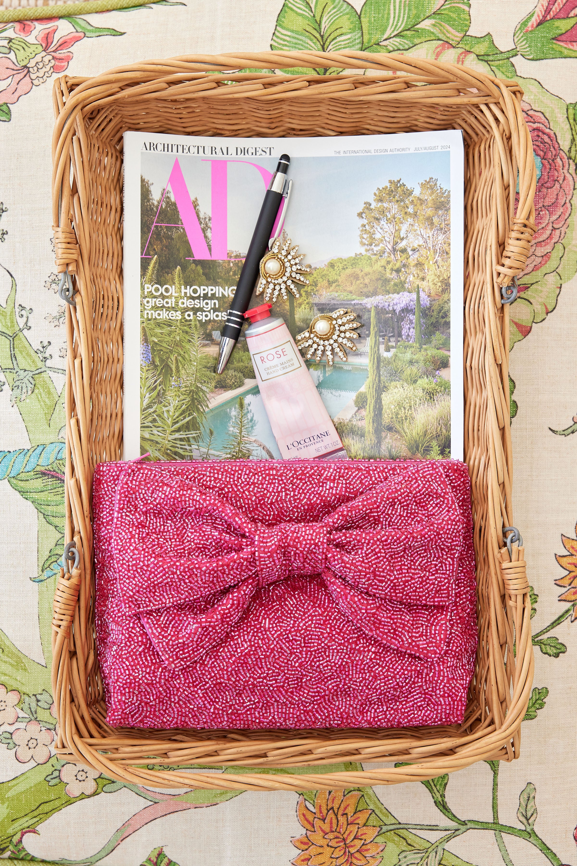 Custom Beaded Bow Bag in Pink