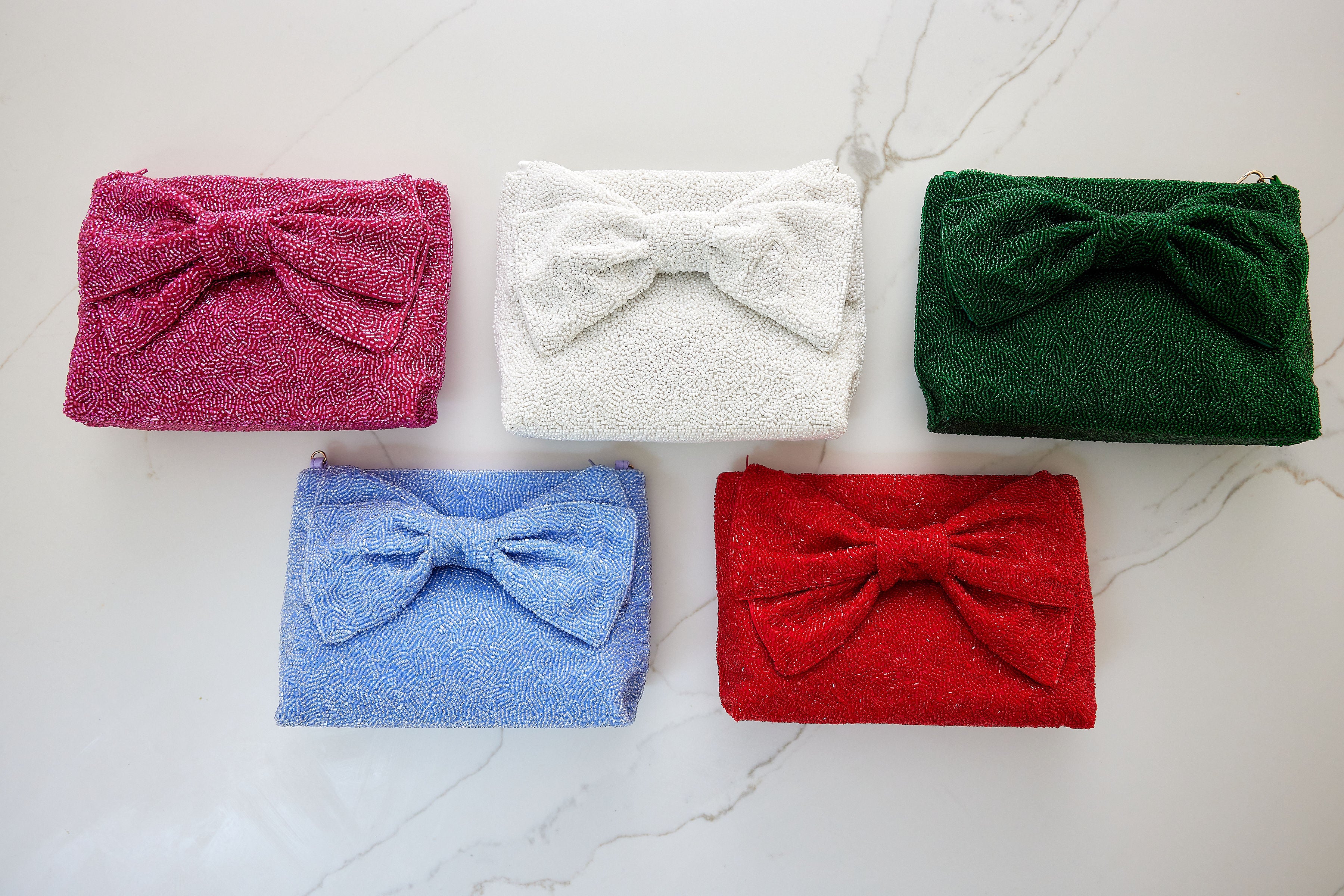 Custom Beaded Bow Bag in Pink