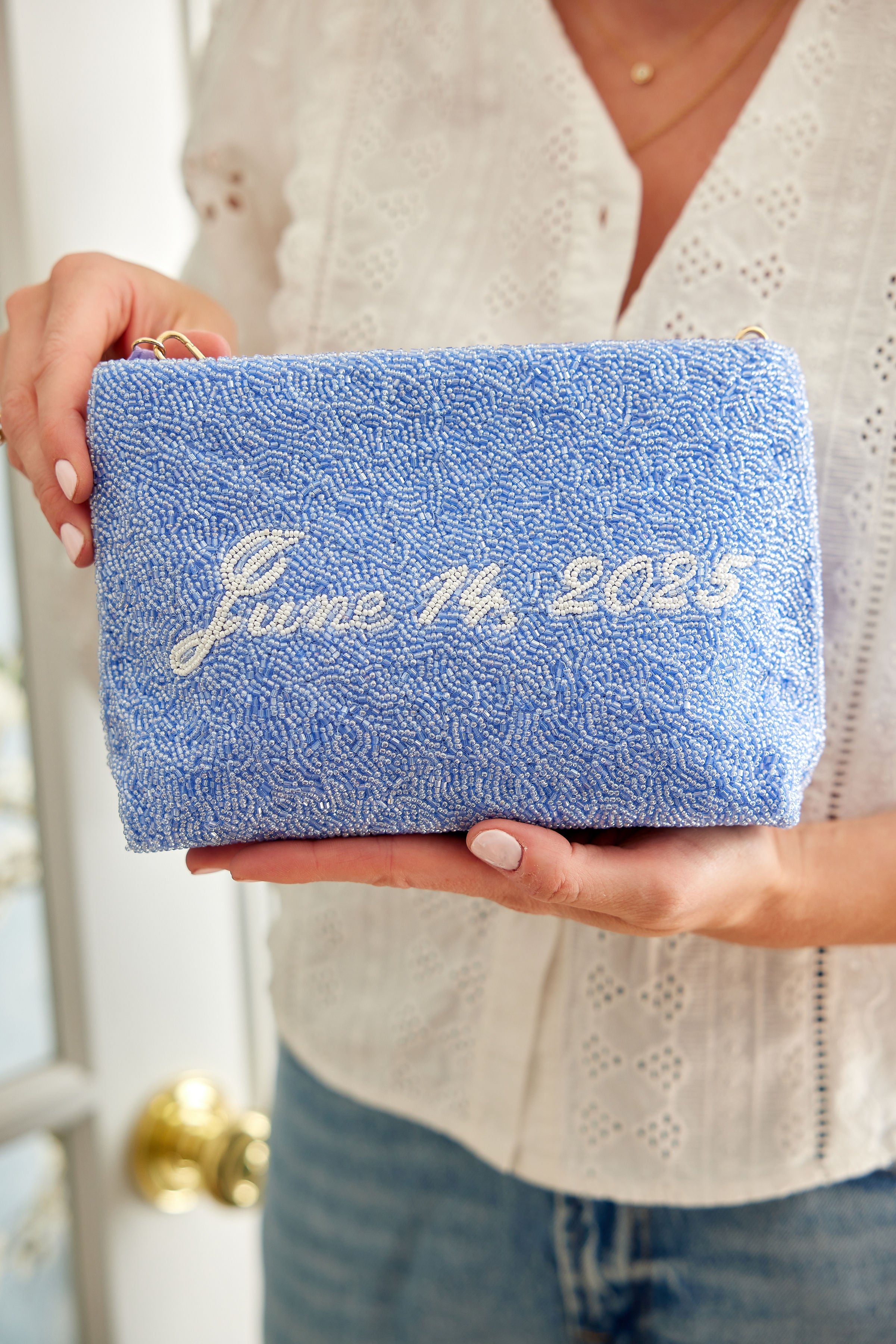 Custom Beaded Bow Bag in Periwinkle