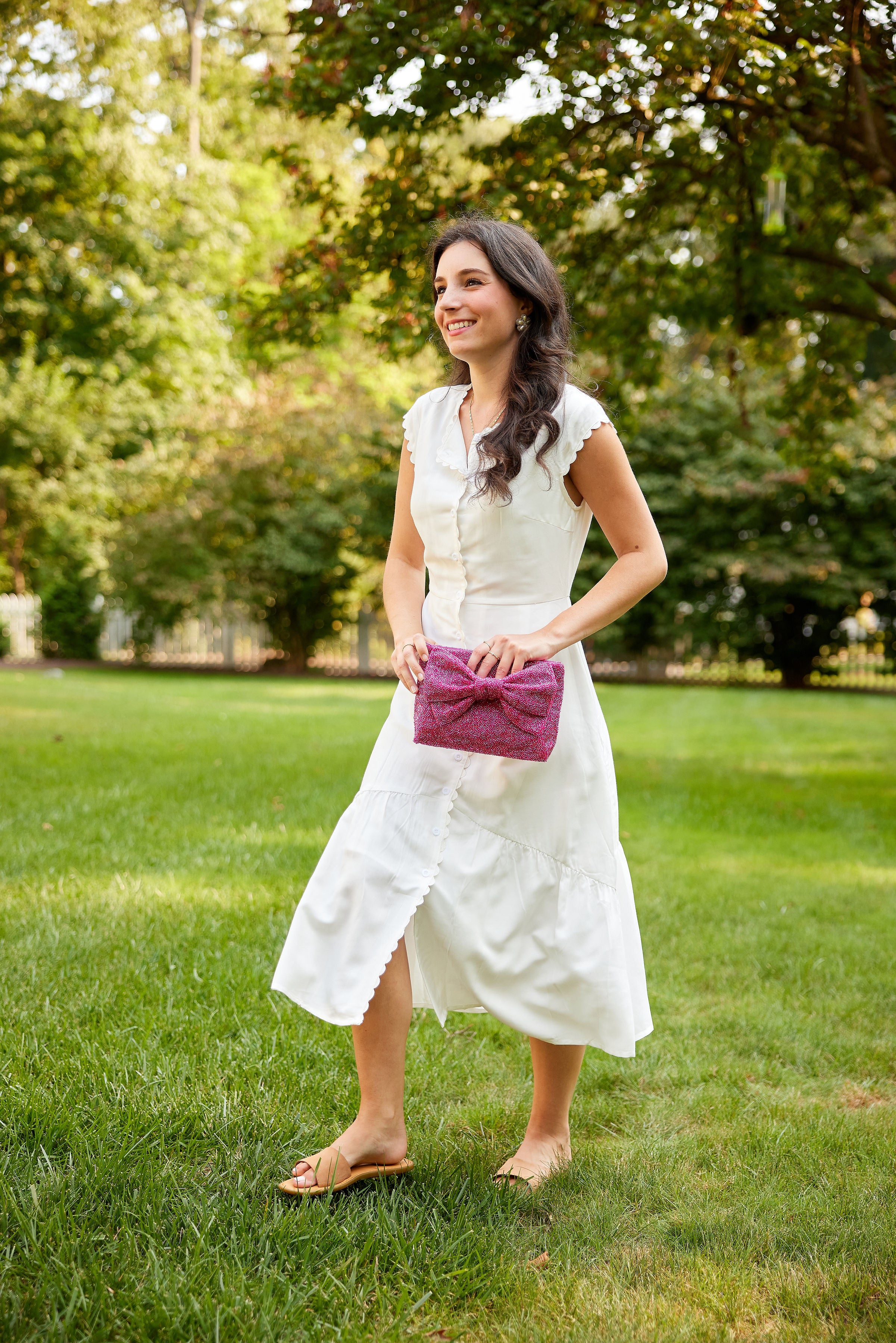 Custom Beaded Bow Bag in Pink