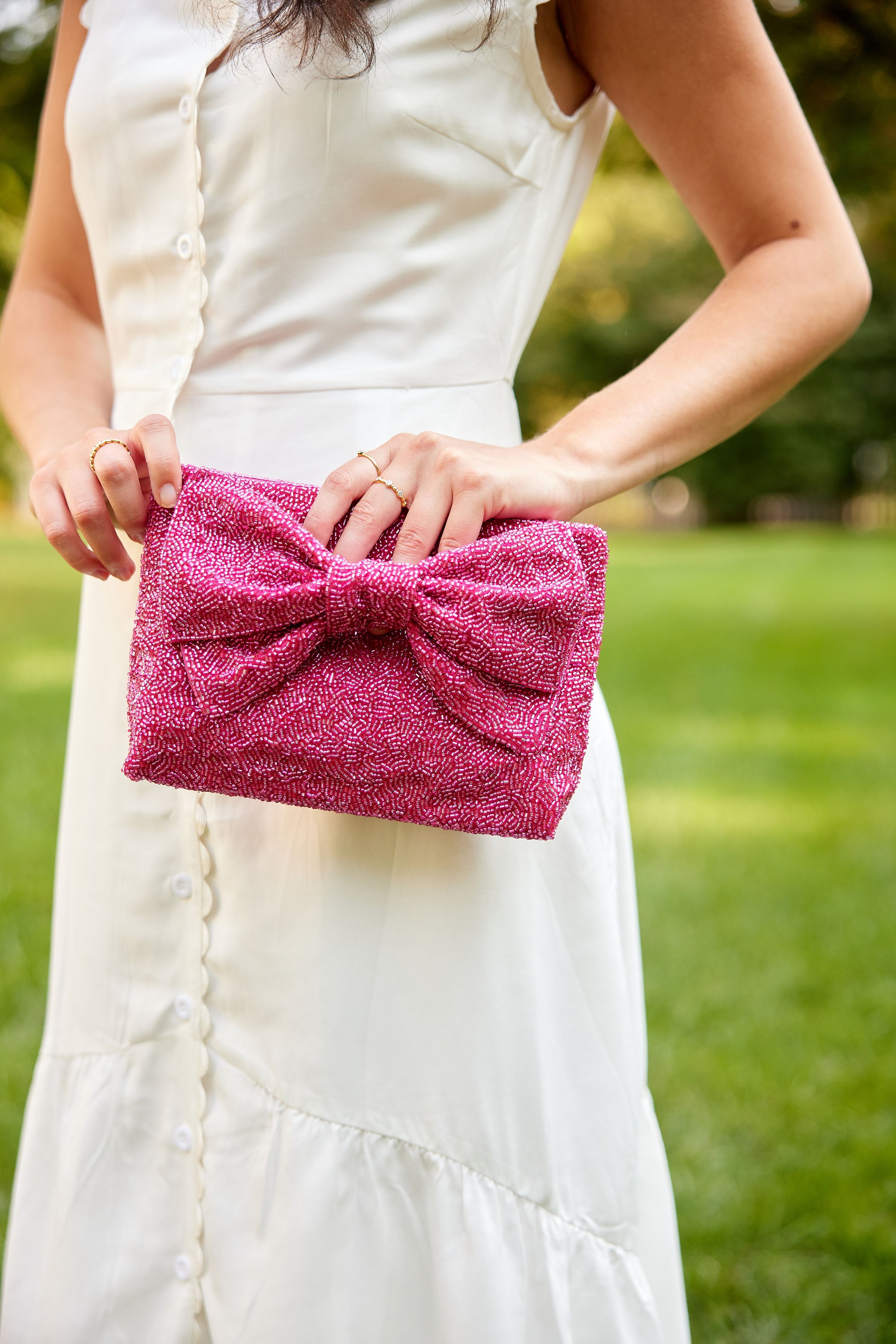 Custom Beaded Bow Bag in Pink
