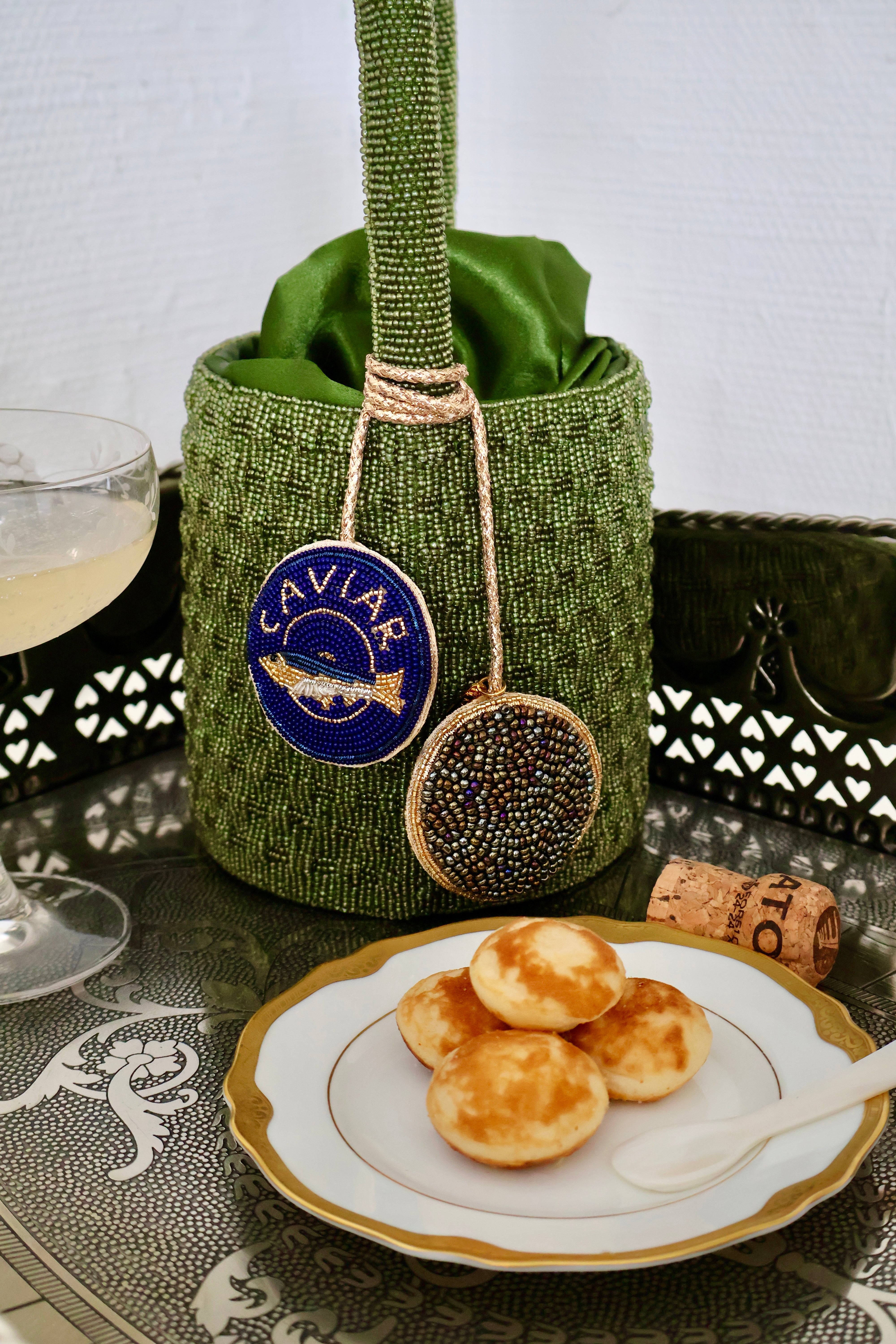 The Aspen - Beaded Bucket Bag in Olive