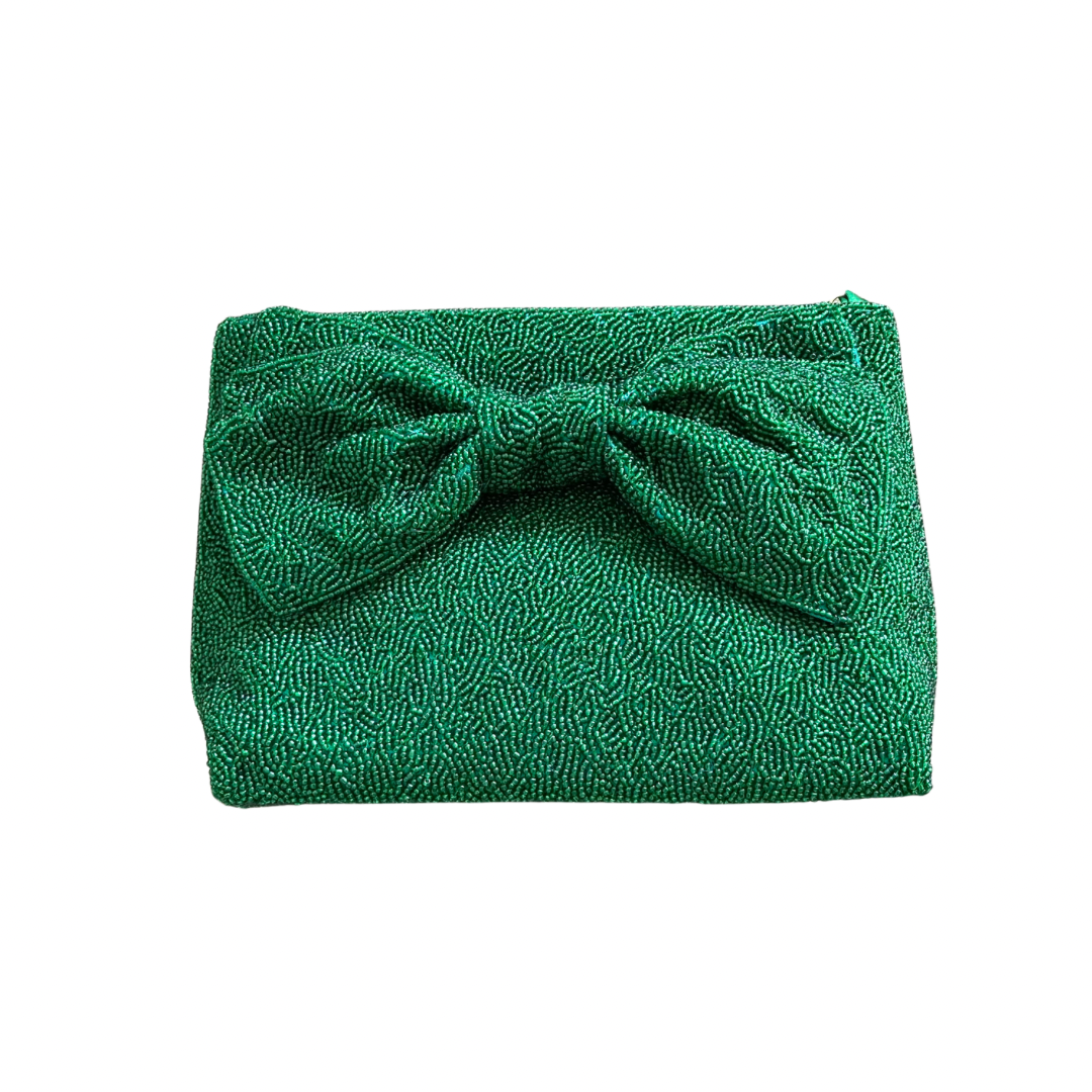 Custom Beaded Bow Bag in Emerald Green