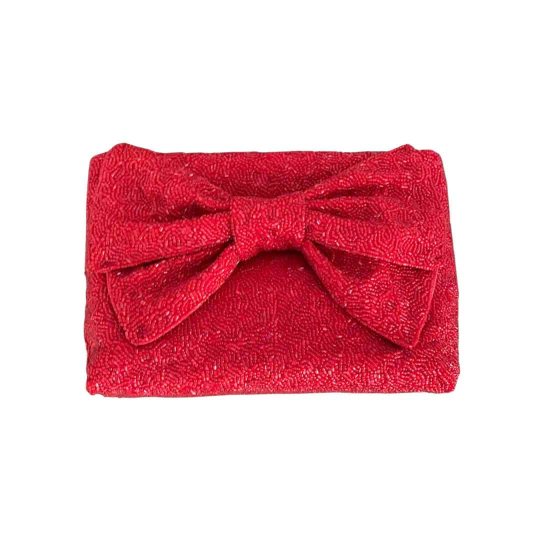 Custom Beaded Bow Bag in Red