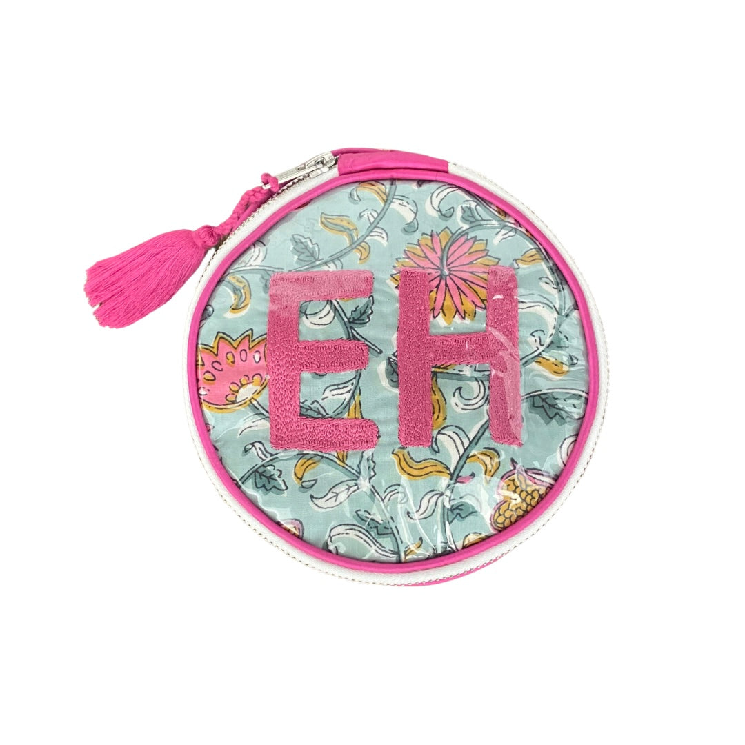 The India Round - Seafoam and Pink - Monogrammed