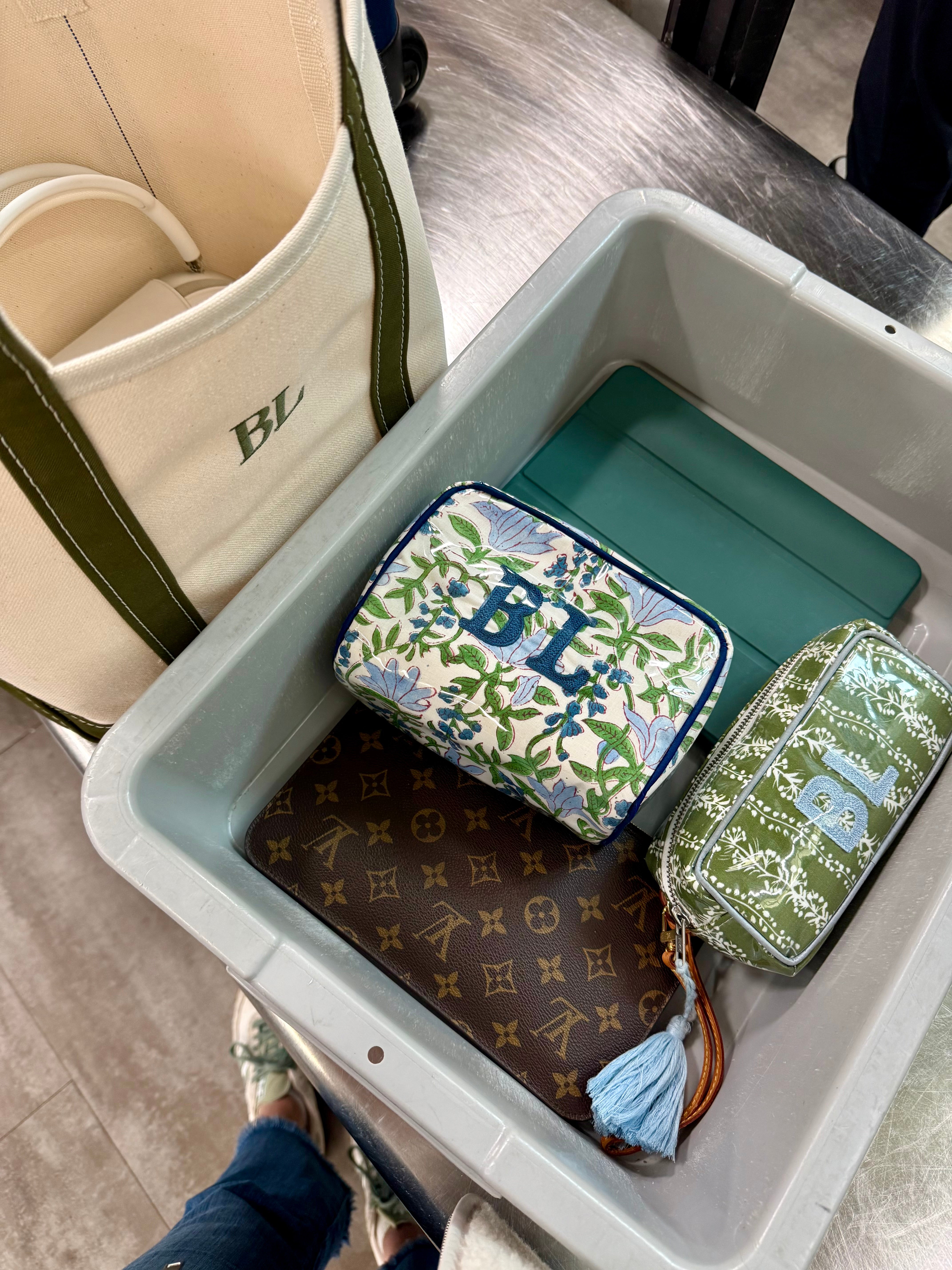 The Midi India Bag - Blue & Green Floral Blockprint - Monogrammed