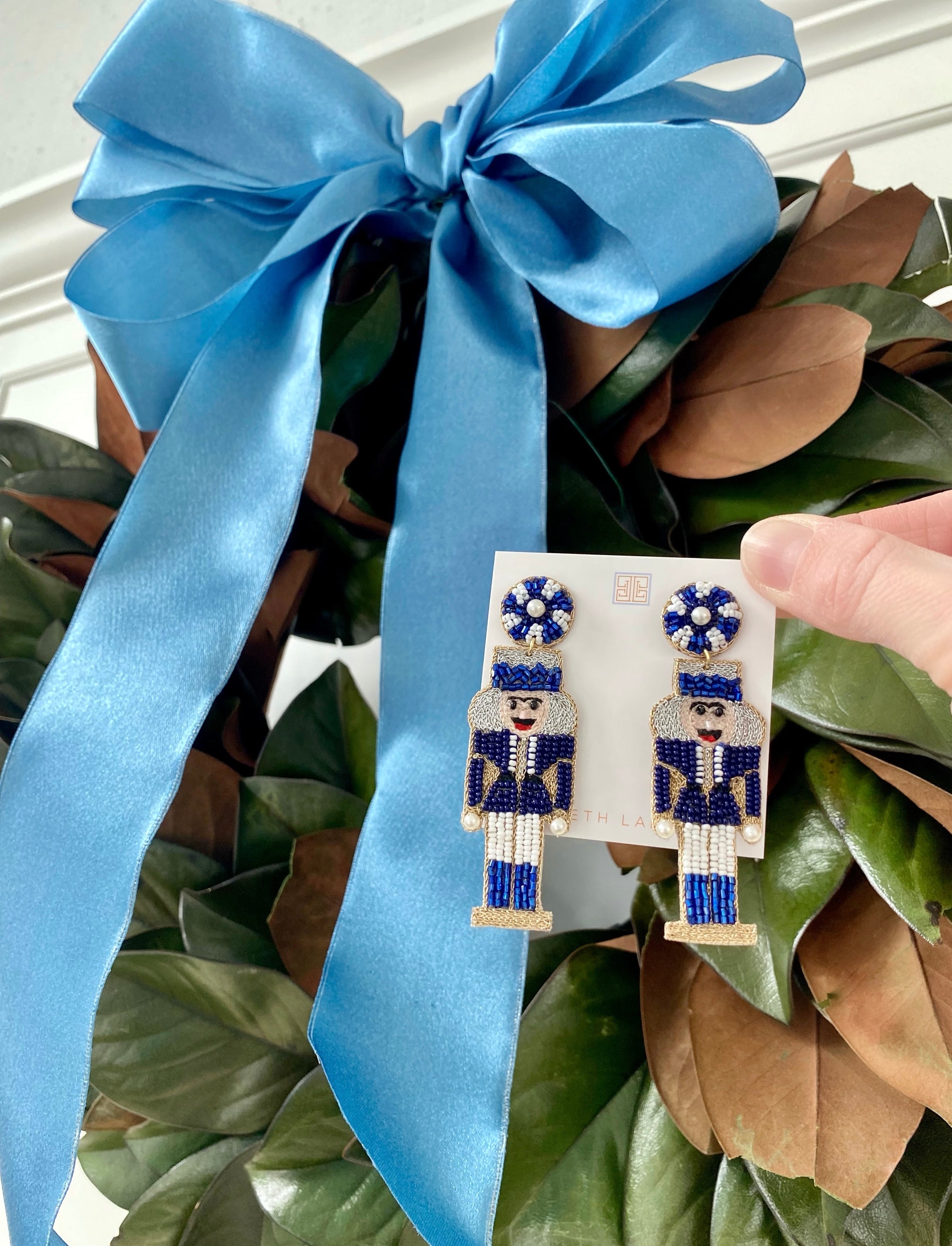 Nutcracker Earrings in Blue and White