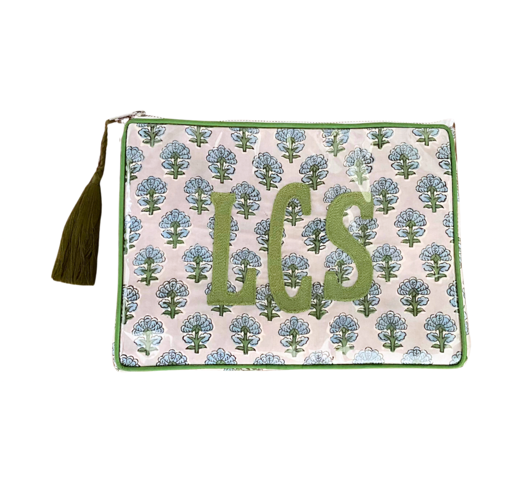 The OG India Bag - Pale Gray-Blue and Green - Monogrammed