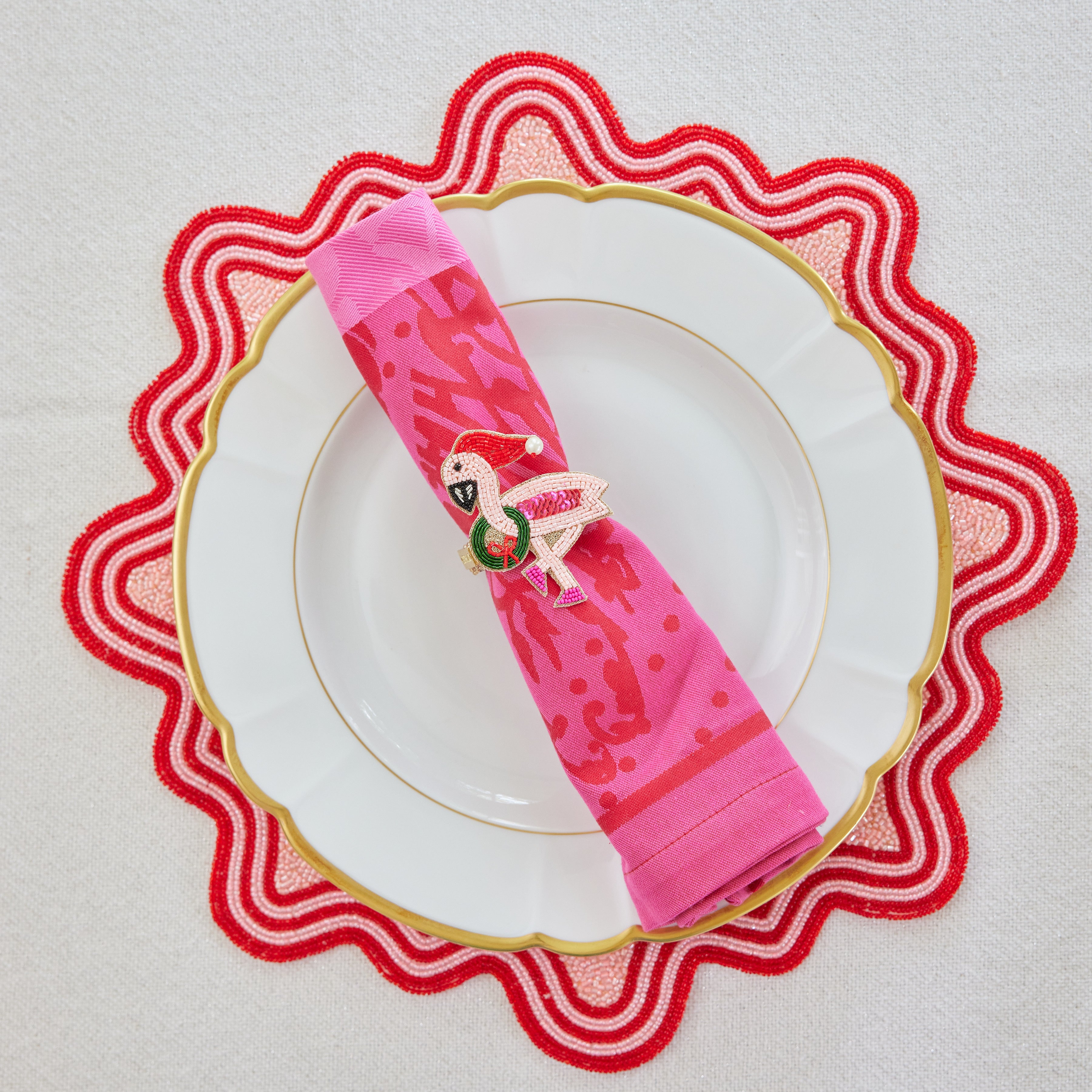 Pink and Red Hand Beaded Placemat