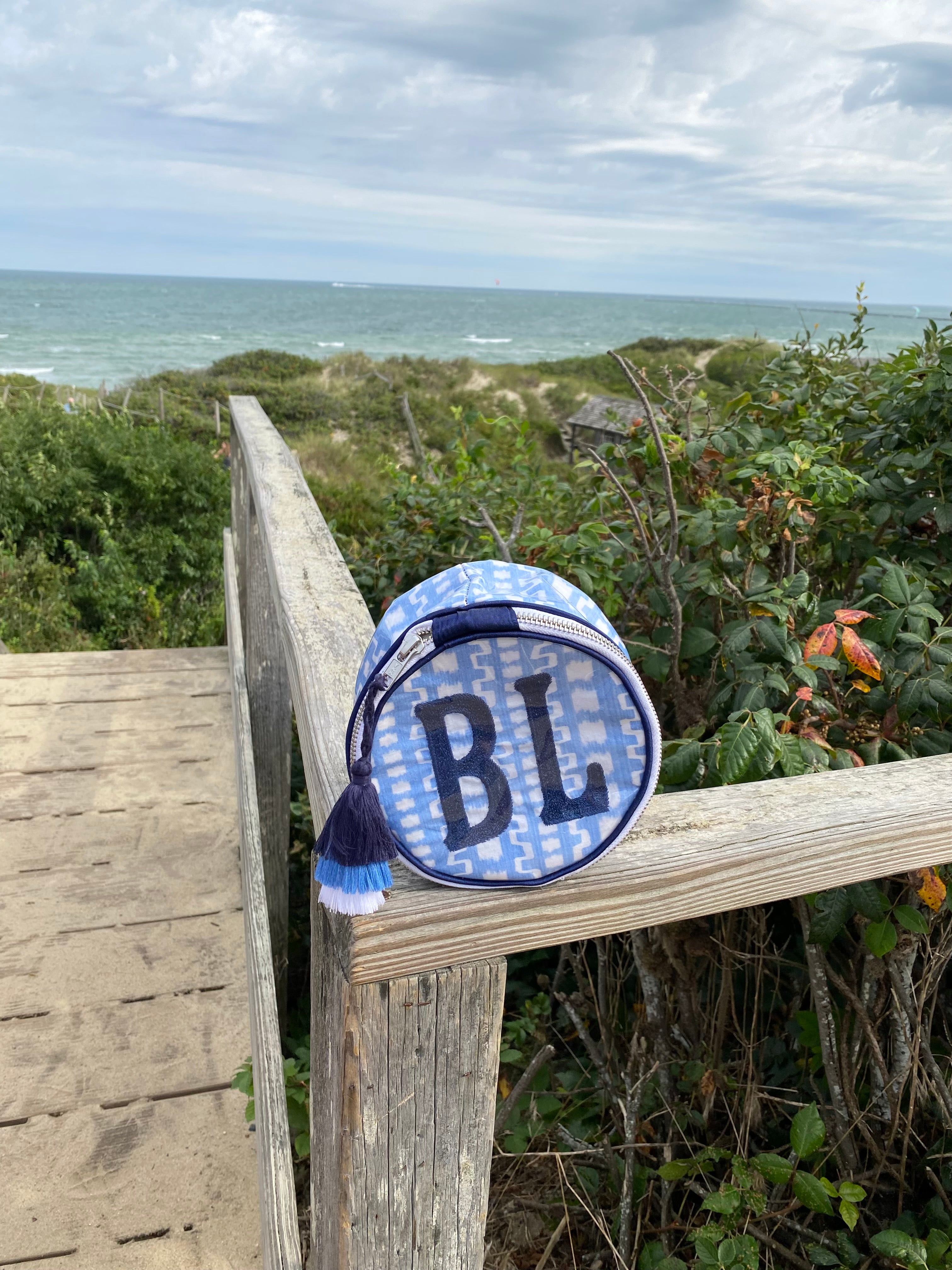 The India Round - Blue Ikat - Monogrammed