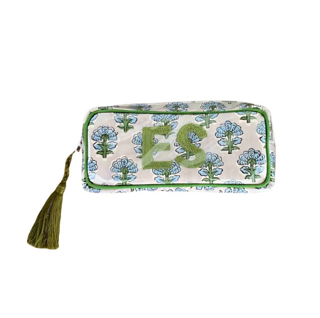 The Mini India Bag - Pale Gray-Blue and Green - Monogrammed