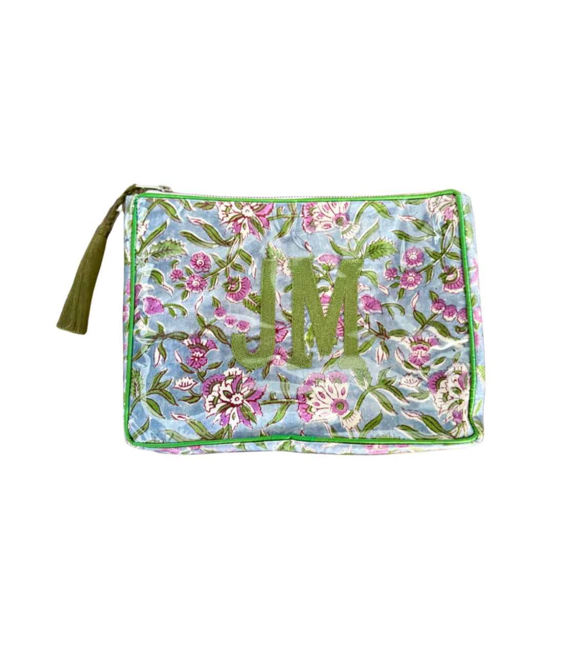 The OG India Bag - Blue / Green / Lilac Blockprint - Monogrammed