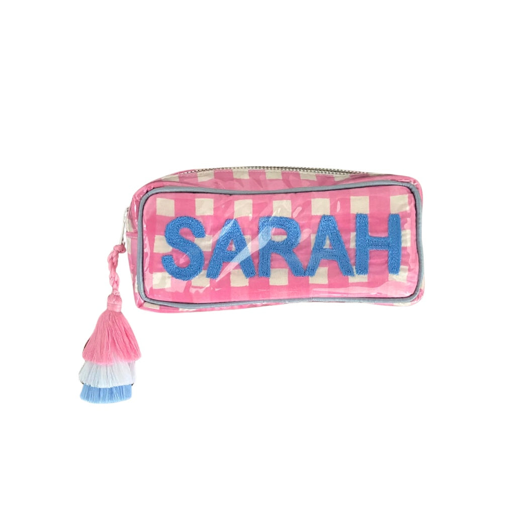The Mini India Bag - Pink Gingham with Blue - Monogrammed