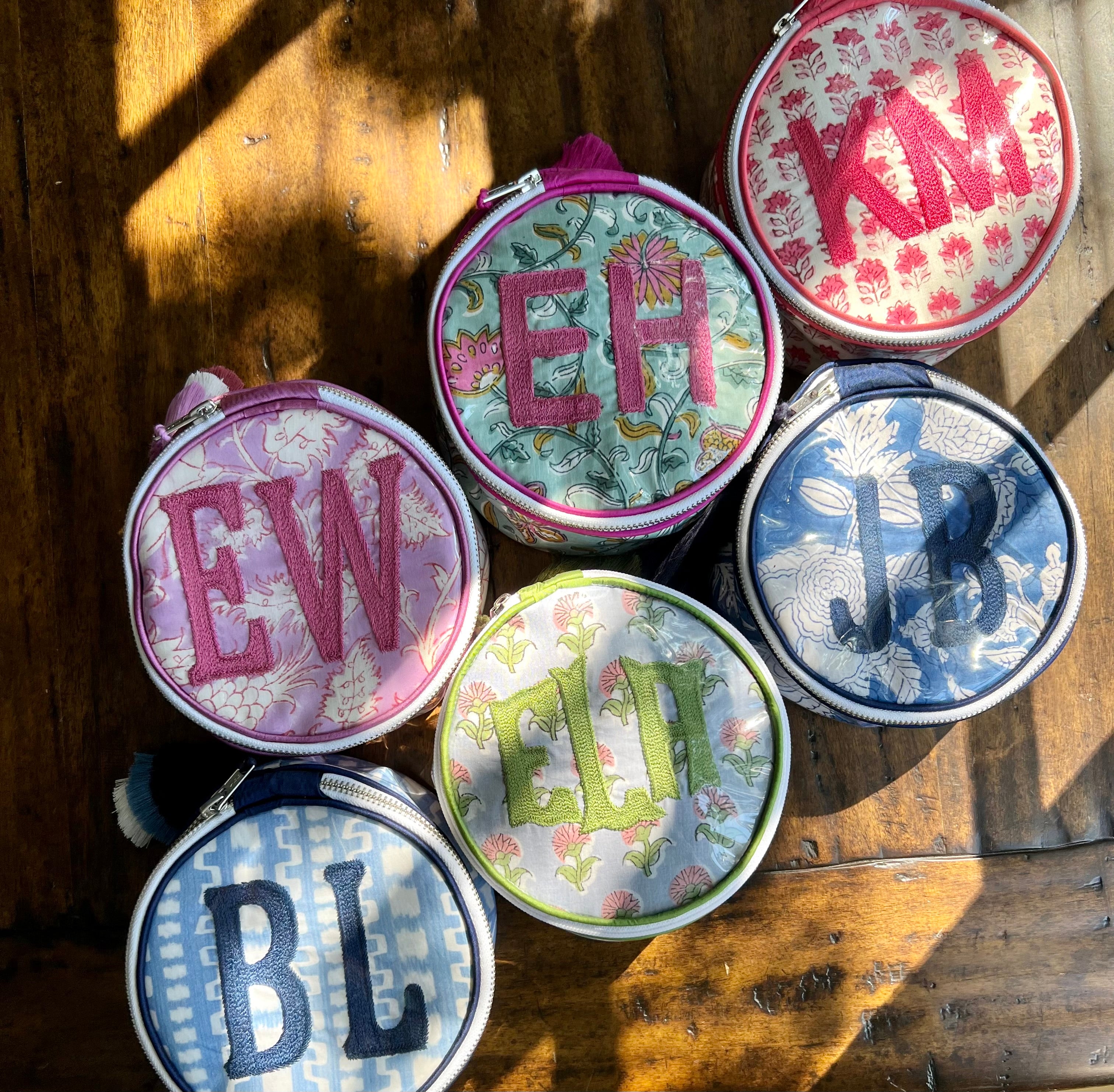 The India Round - Blue Ikat - Monogrammed