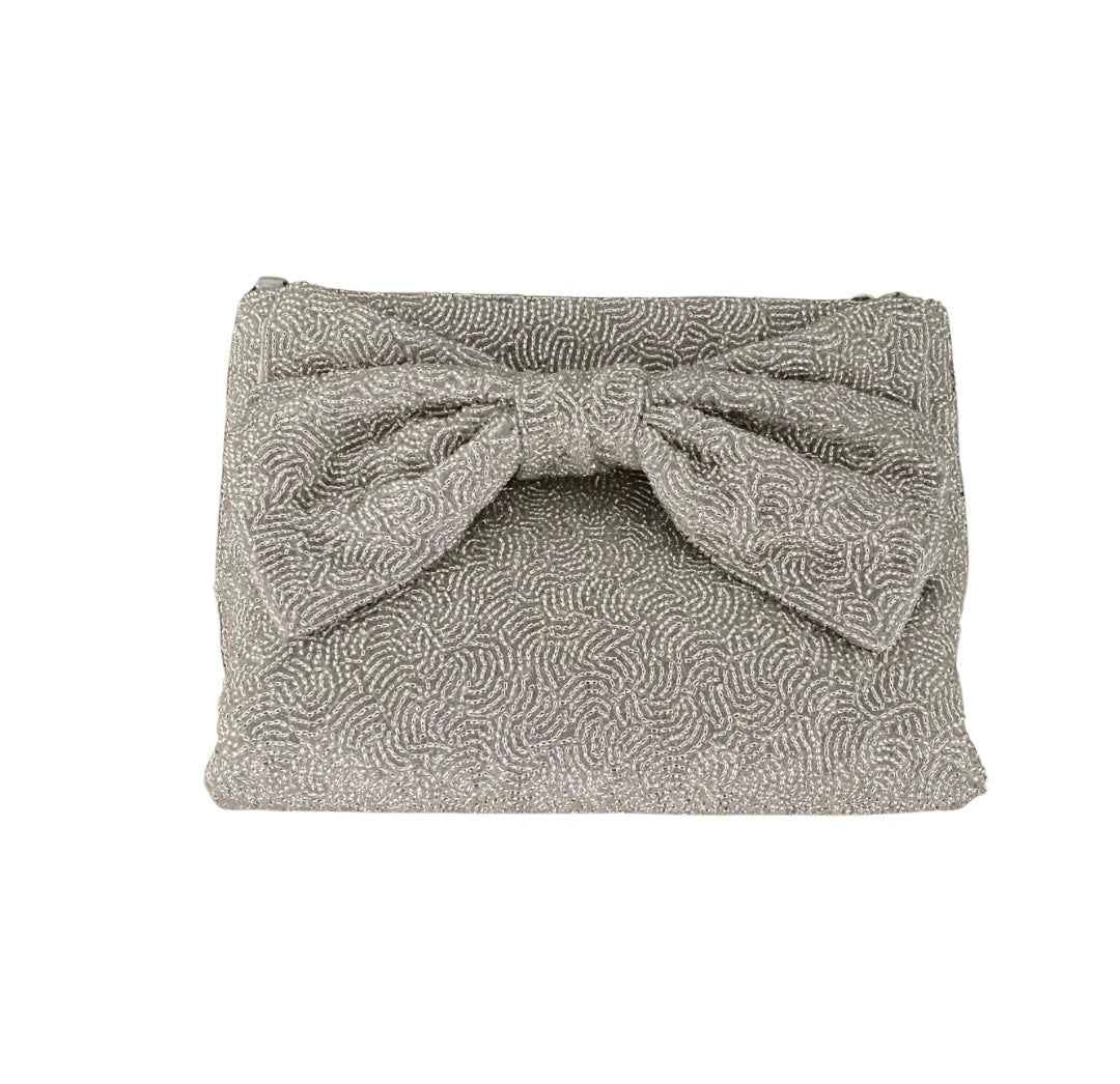 Custom Beaded Bow Bag in Silver