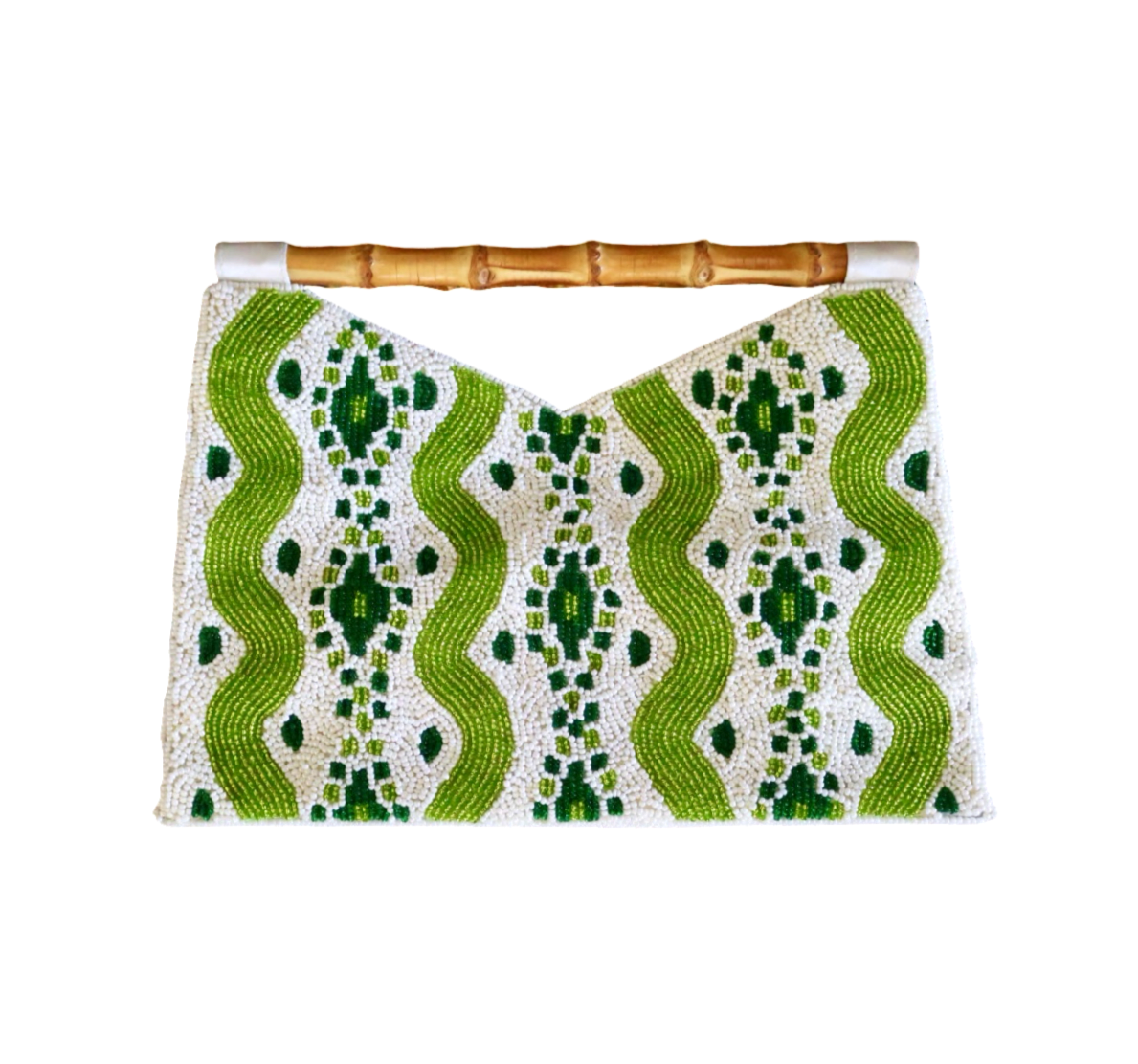 Bamboo Handle Clutch in Green Ikat