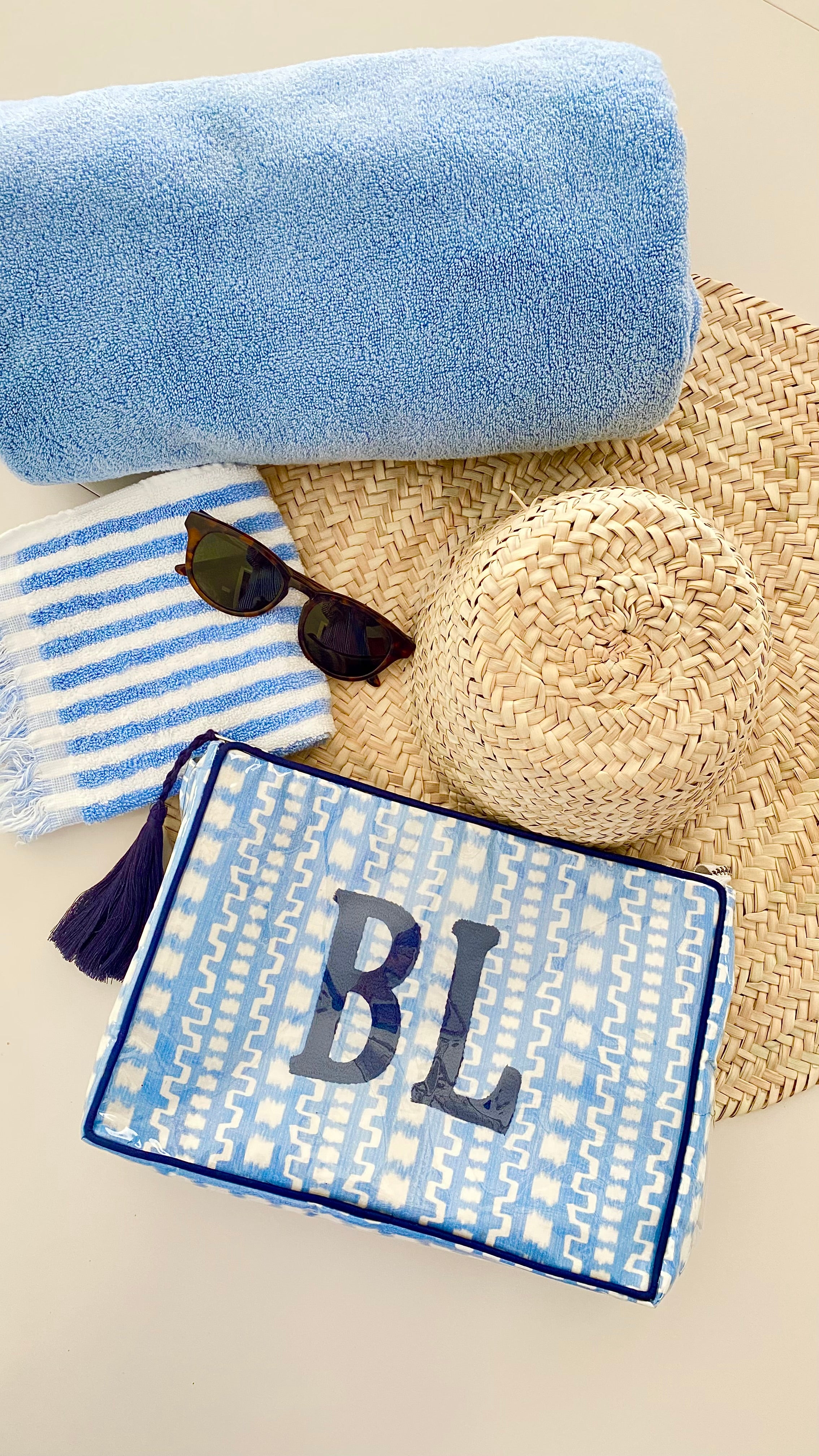 The OG India Bag - Blue Ikat - Monogrammed