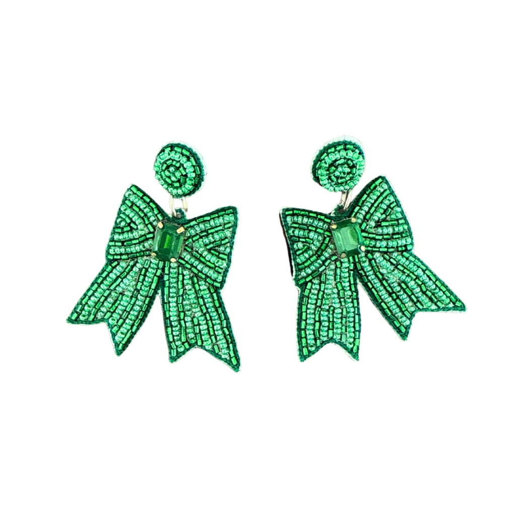 Bow Earrings in Green