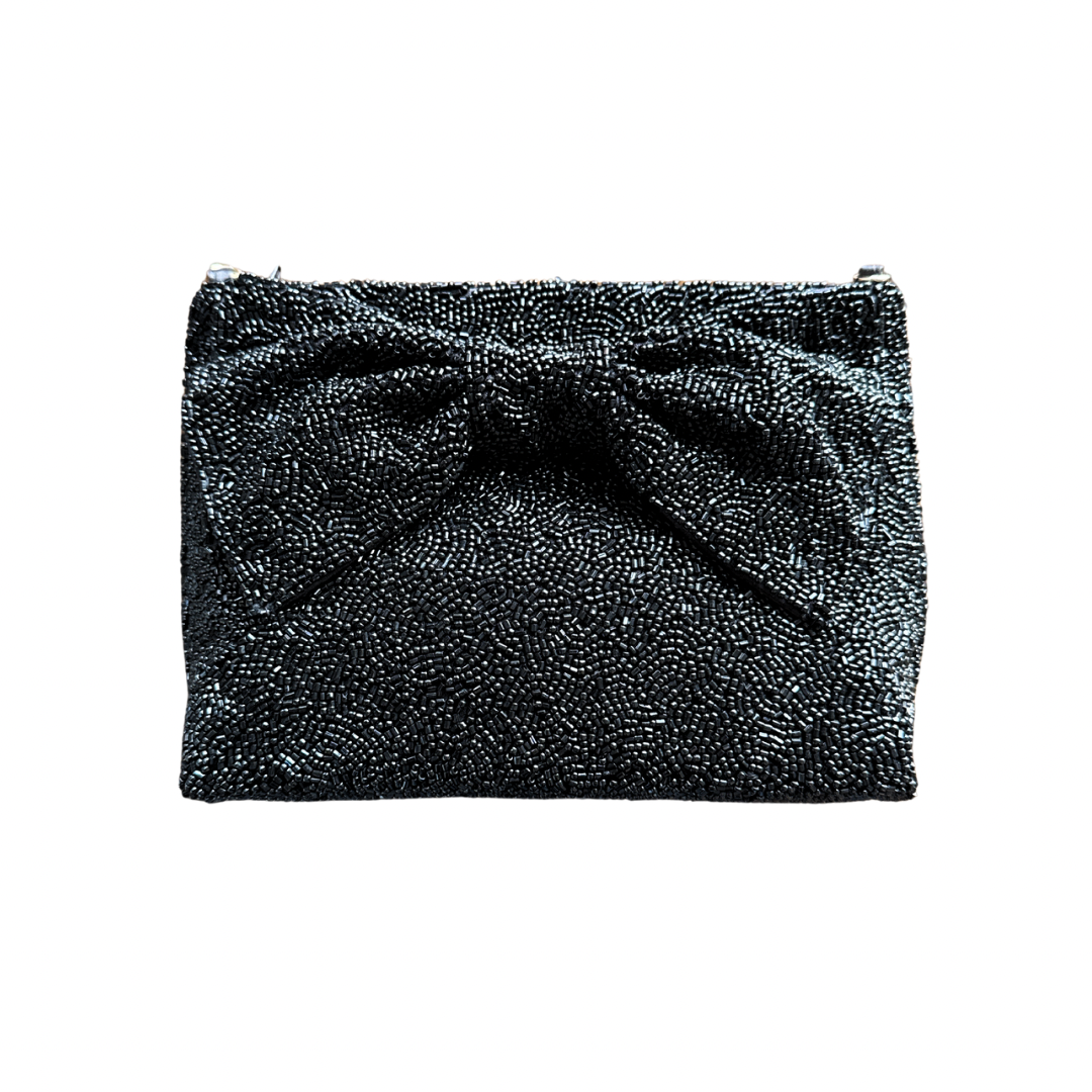 Custom Beaded Bow Bag in Black