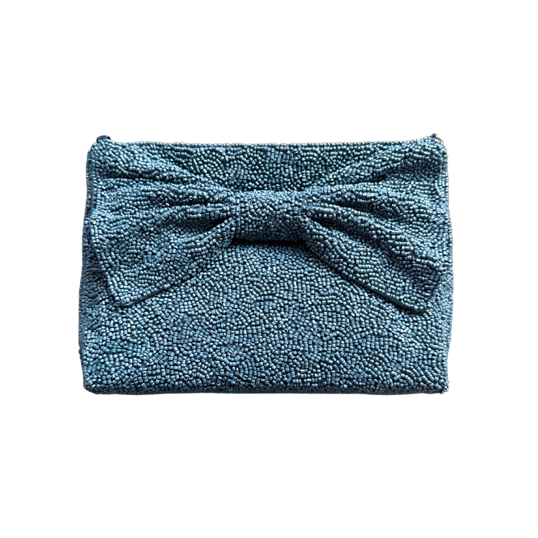 Custom Beaded Bow Bag in Navy