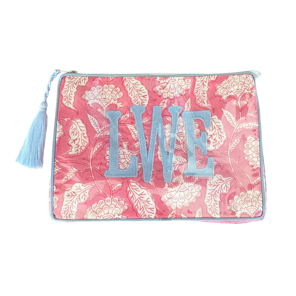 The Large - Custom Block Print Bag - Pink/Light Blue