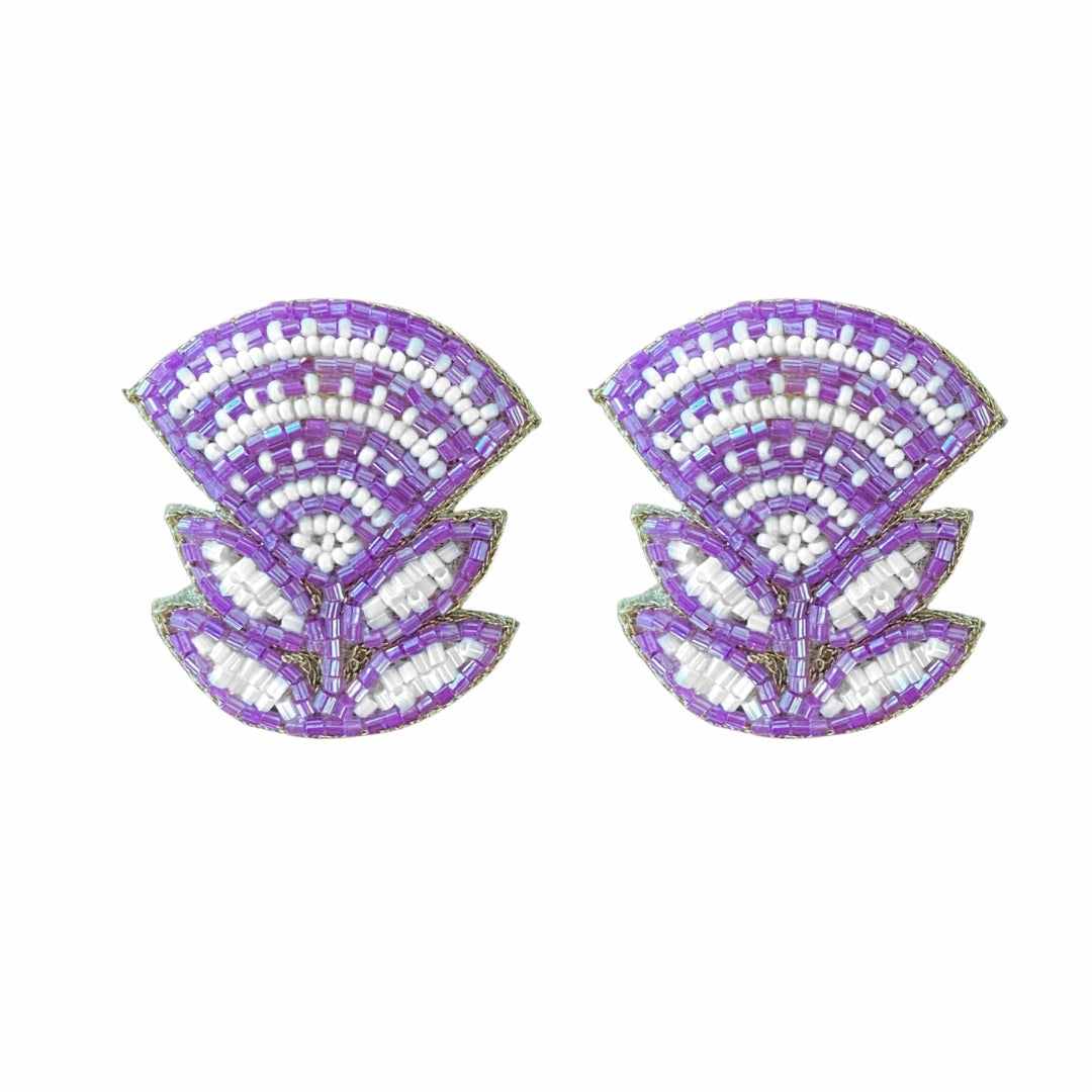 Block Print Flower Earrings in Lavender