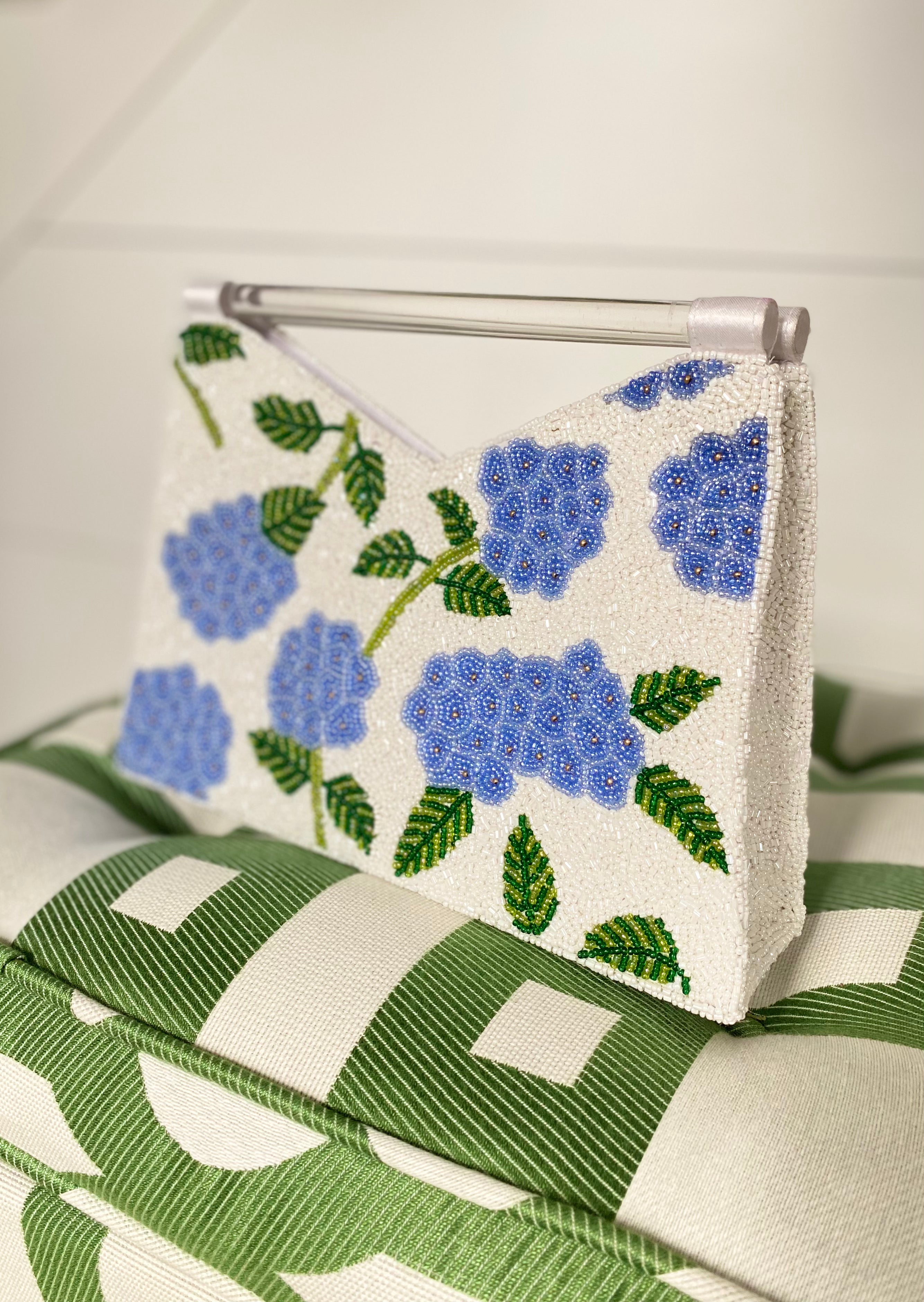 Acrylic Handle Clutch in Hydrangea Blossoms