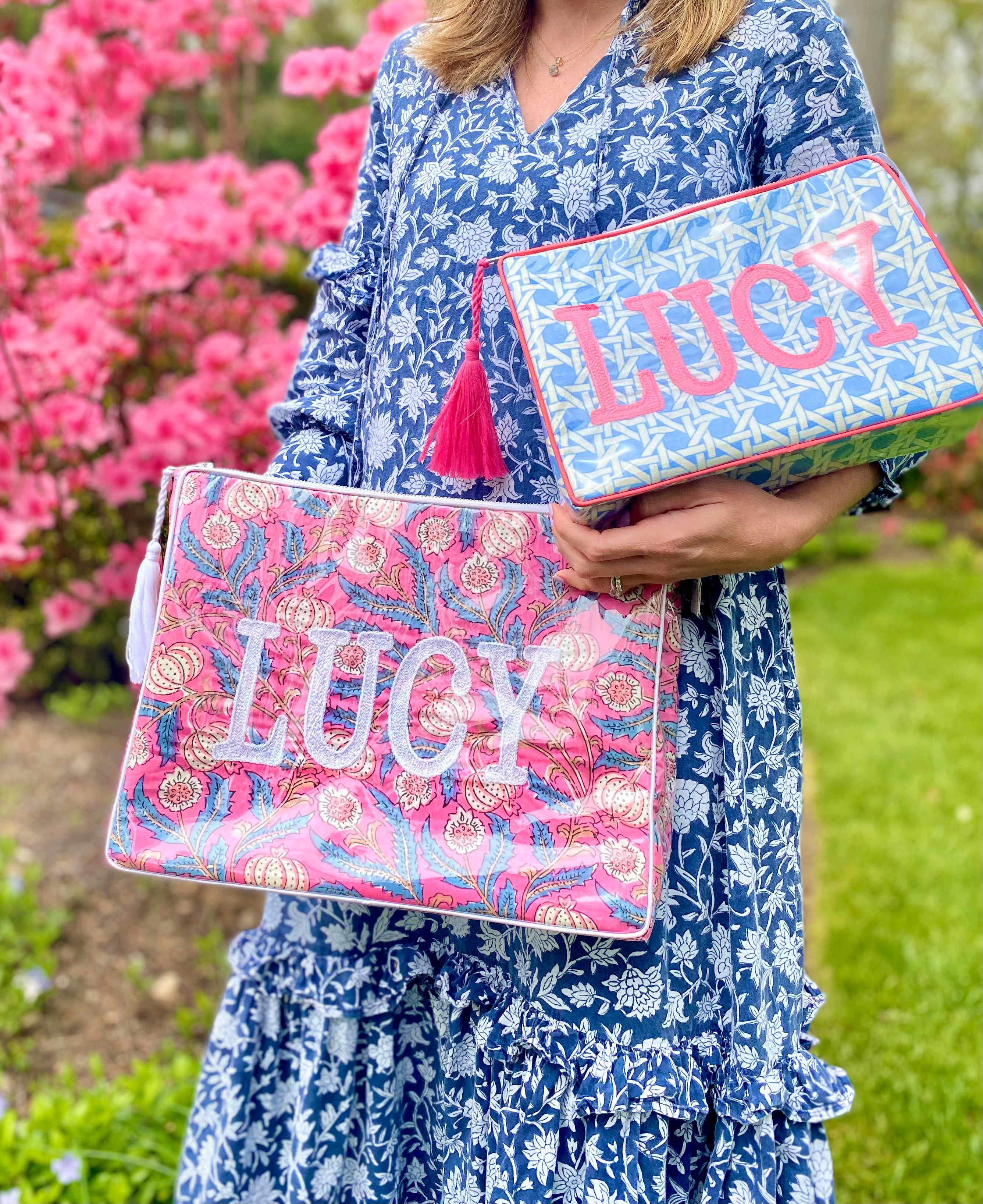 The OG India Bag -Pink/Blue - Monogrammed