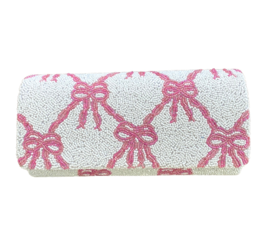 Large Straight Flap Clutch in Pink Bows