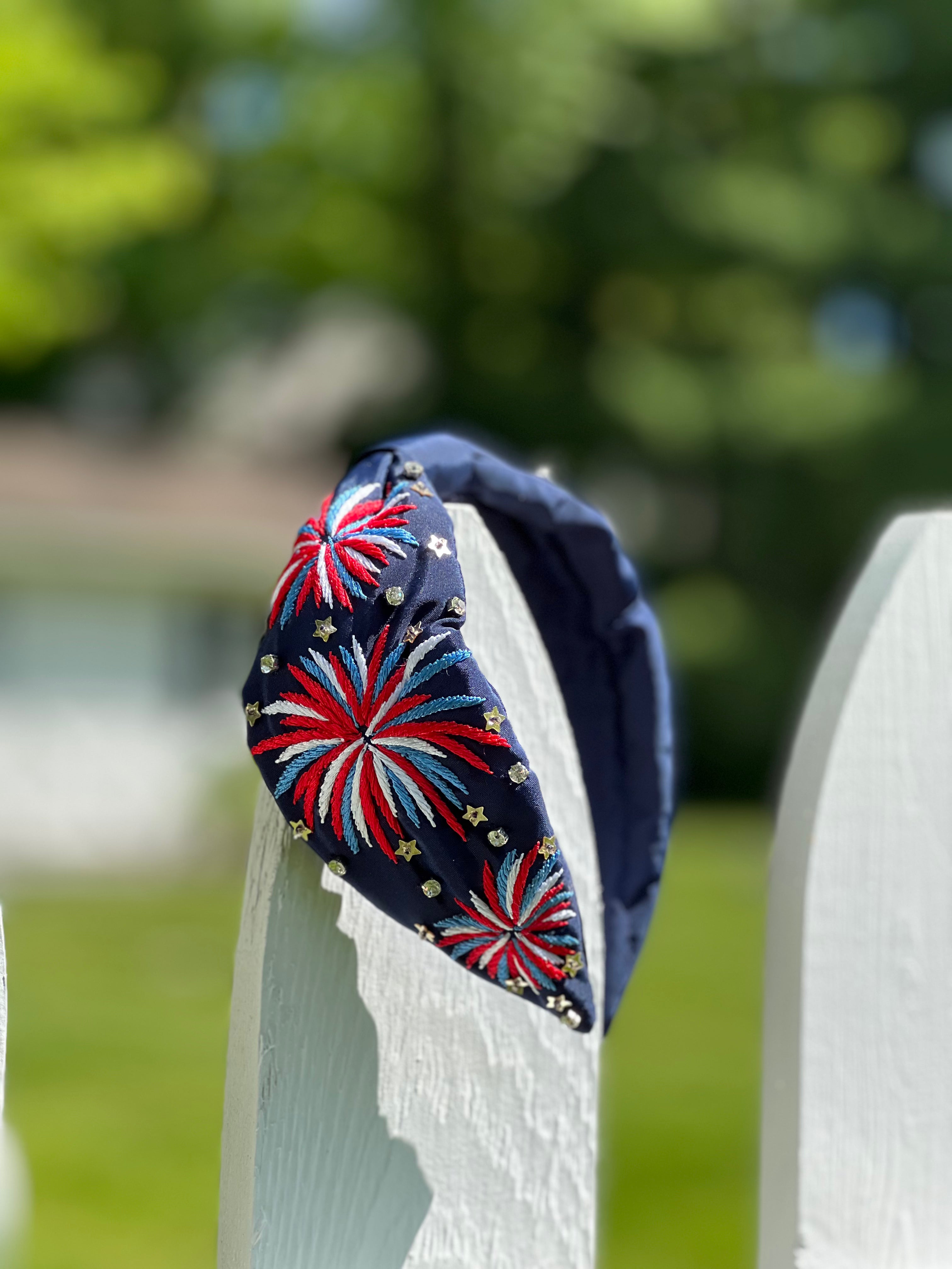 Hand Embroidered Firecracker Headband