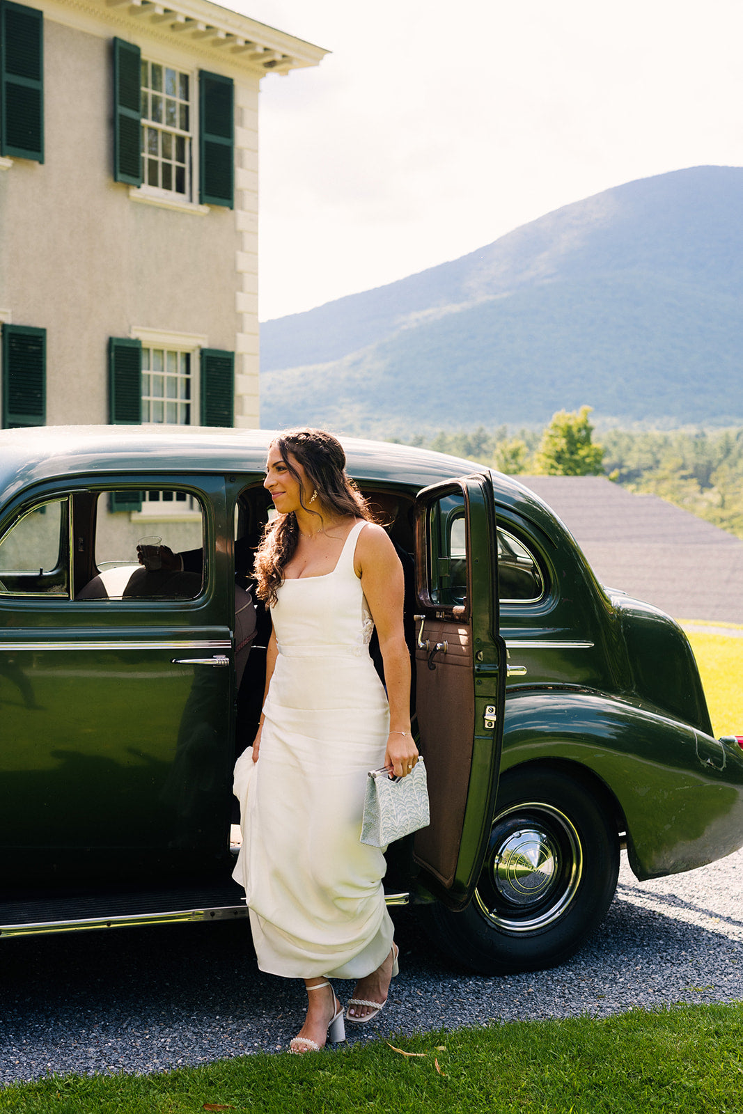 Acrylic Handle Clutch in Pale Blue Palm
