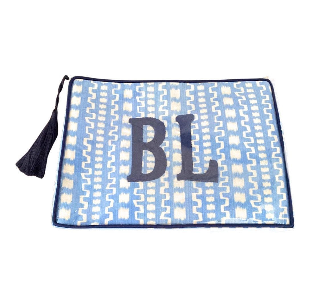 The OG India Bag - Blue Ikat - Monogrammed