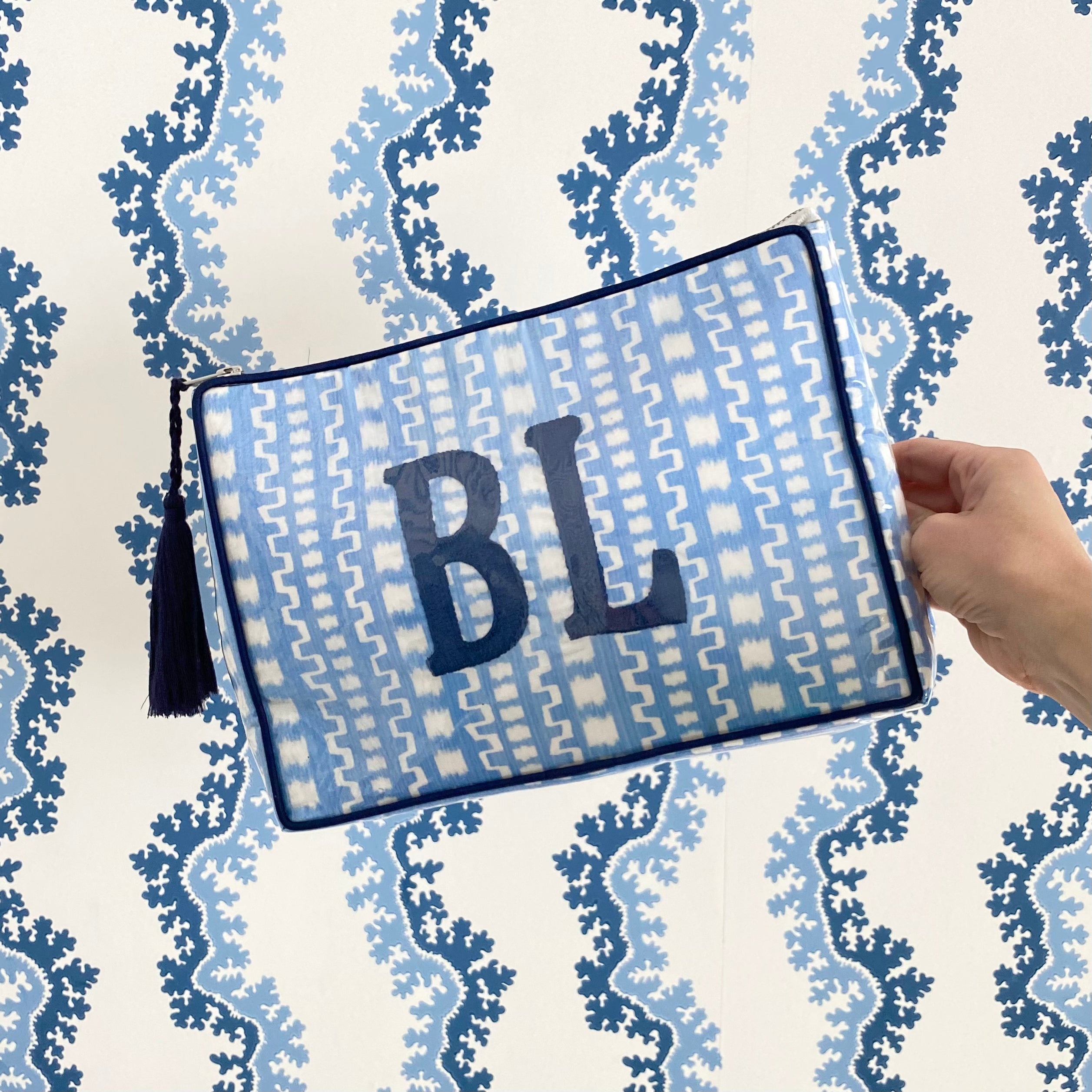 The OG India Bag - Blue Ikat - Monogrammed